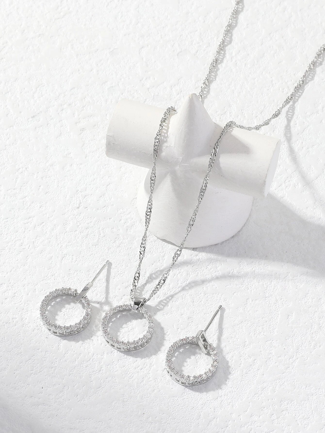 3Pcs Rhinestone Circle Decor Jewelry Set