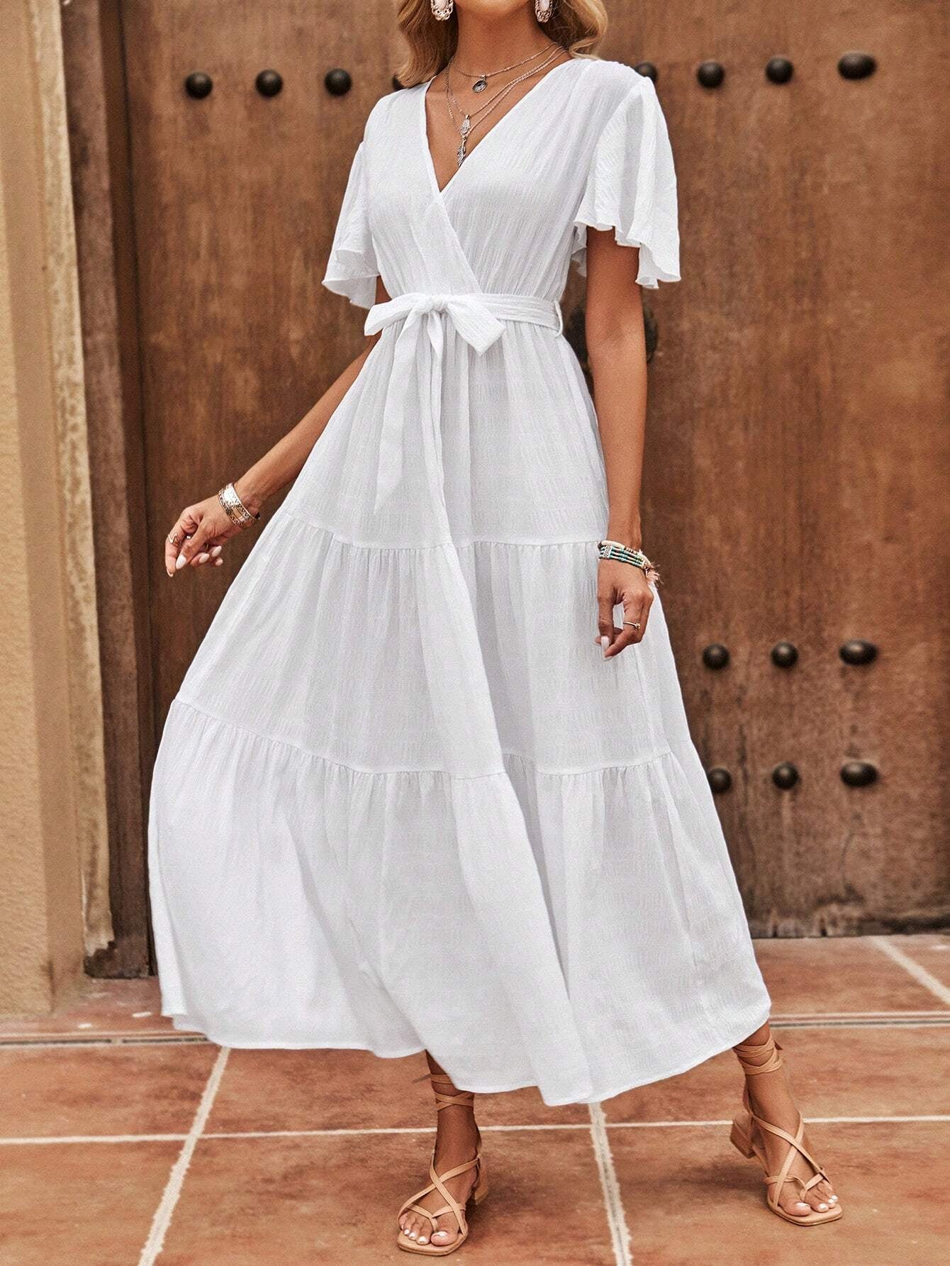 Clasi Bell Sleeve Belted A-Line Dress