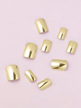 24Pcs Long Almond Press on Nails - Cool Metallic Chrome Champagne False Nails | Punk Metal Chrome Finish Medium Reusable Fake Nails in 12 Sizes - Nail Kits as Gift for Women and Girls & 1Sheet Tape & 1Pc Nail File