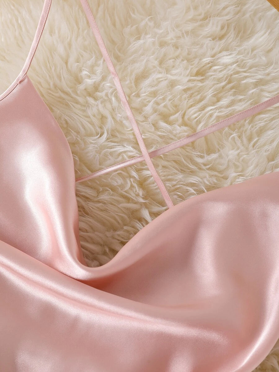SHEIN Snug Zone طقم فستان نوم قطعتين من الساتان والدانتيل
