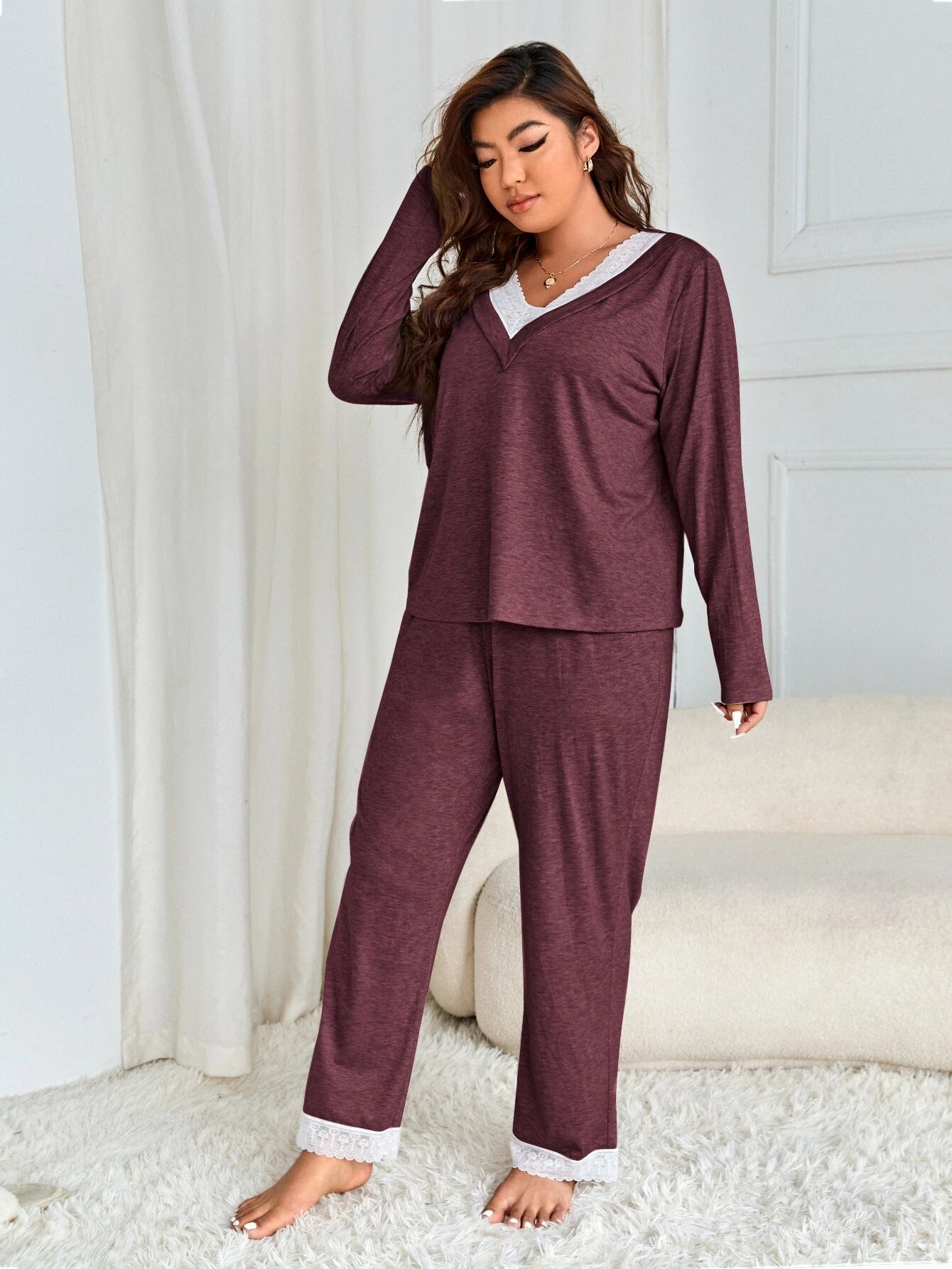 Plus Contrast Lace PJ Set