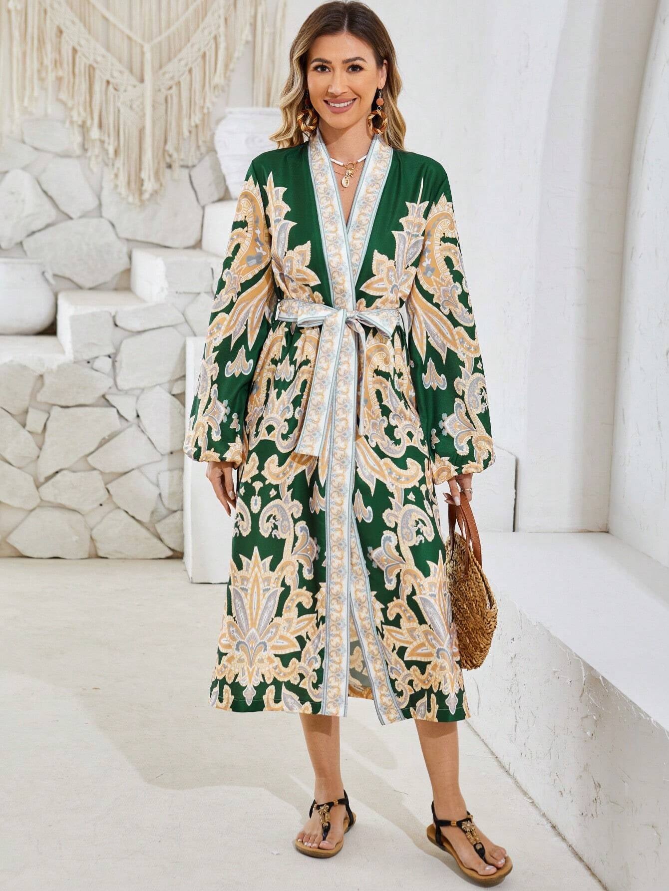 Clasi Printed Kimono Coat with Belt