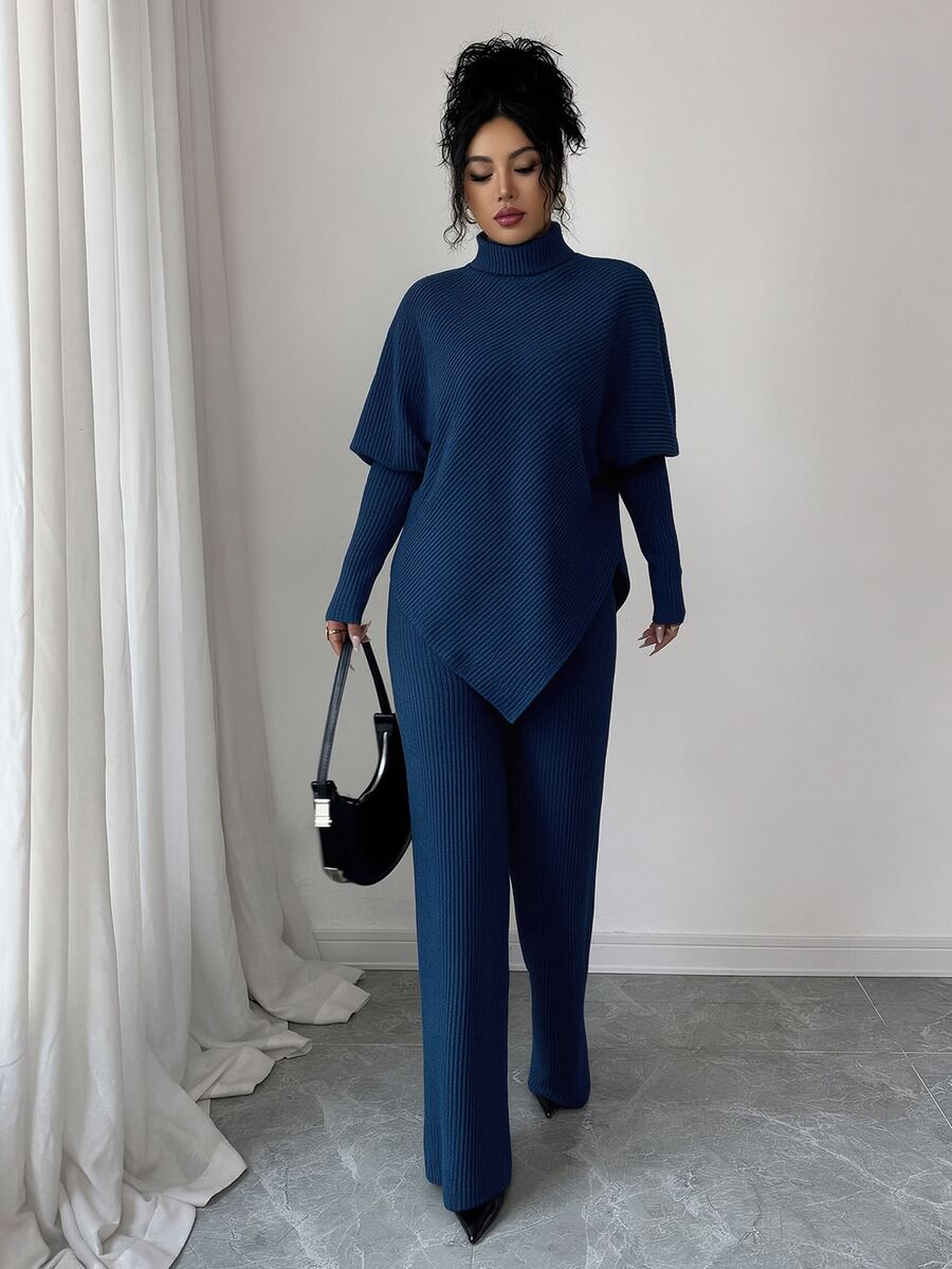 SHEIN Elenzga طقم نسائي من قطعتين تي شيرت وبنطلون طويل محبوك