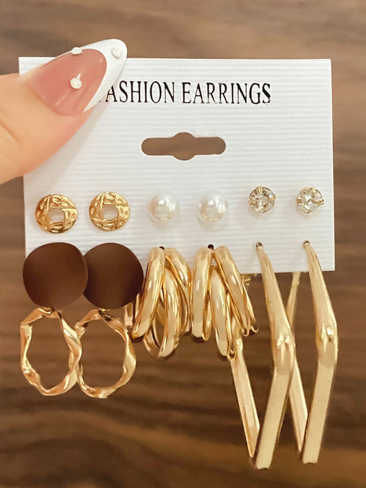 6Pairs Faux Pearl Decor Earrings
