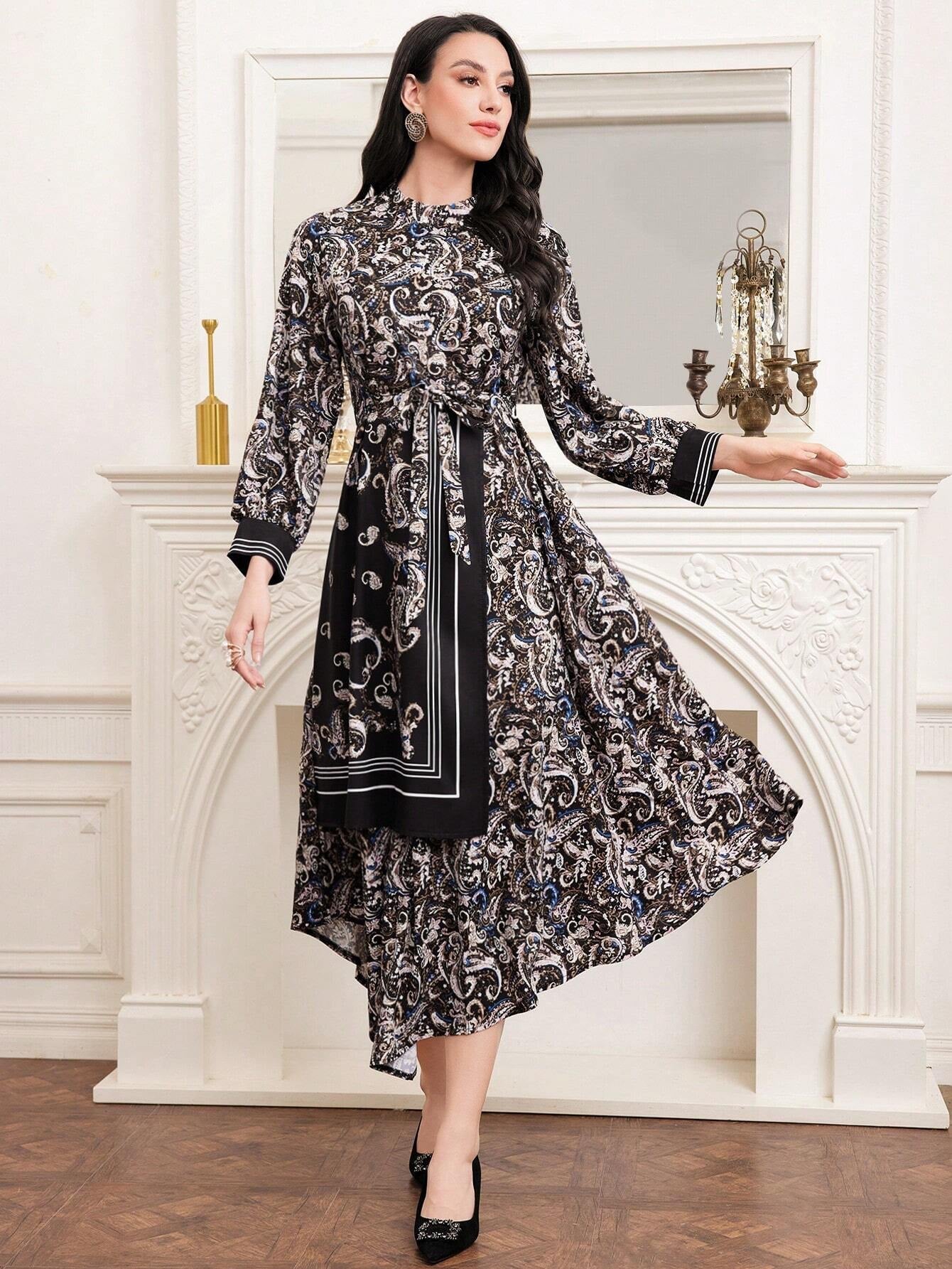 Modely Women'S Paisley Print Belted Maxi Dress