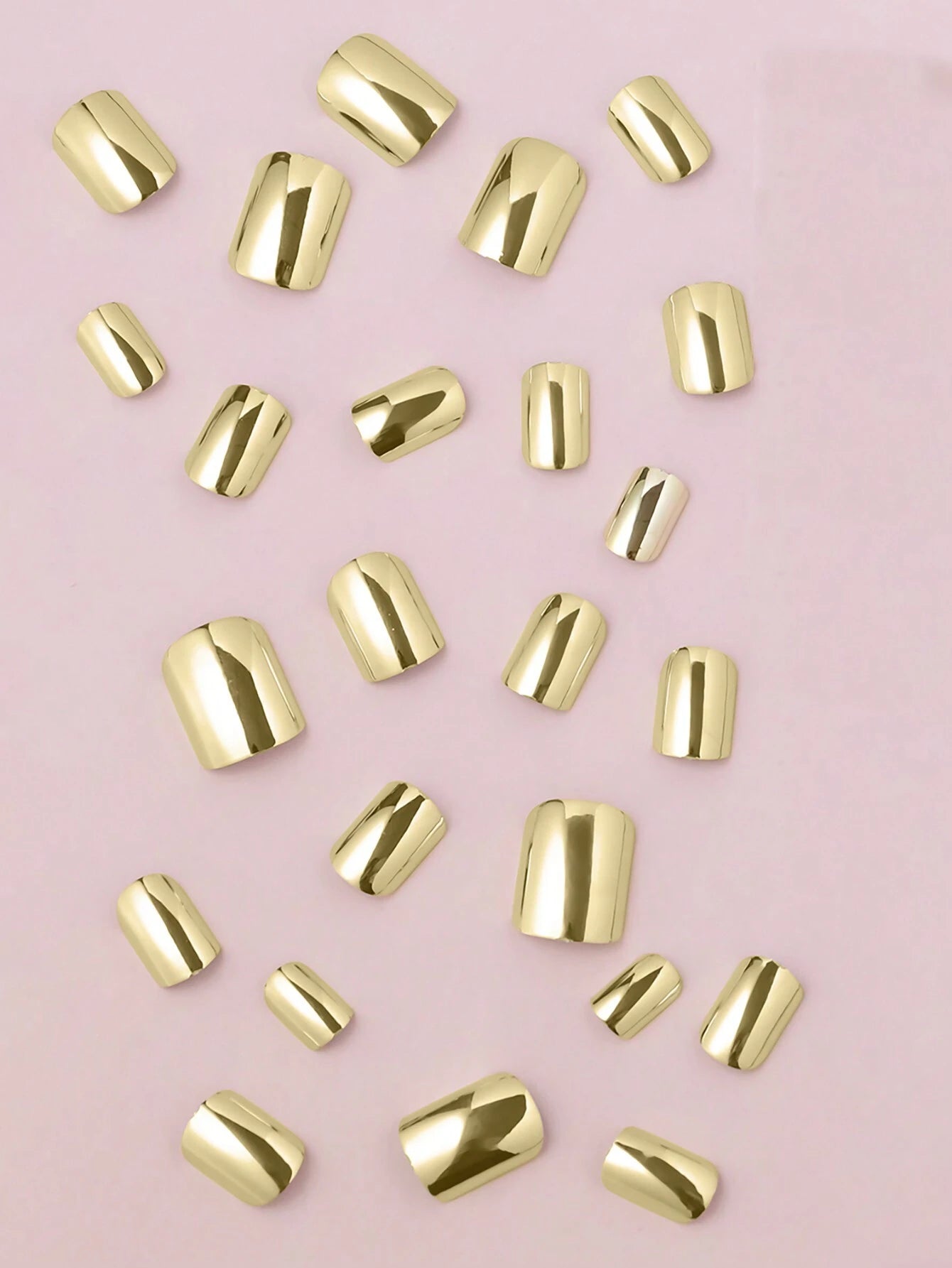 24Pcs Long Almond Press on Nails - Cool Metallic Chrome Champagne False Nails | Punk Metal Chrome Finish Medium Reusable Fake Nails in 12 Sizes - Nail Kits as Gift for Women and Girls & 1Sheet Tape & 1Pc Nail File
