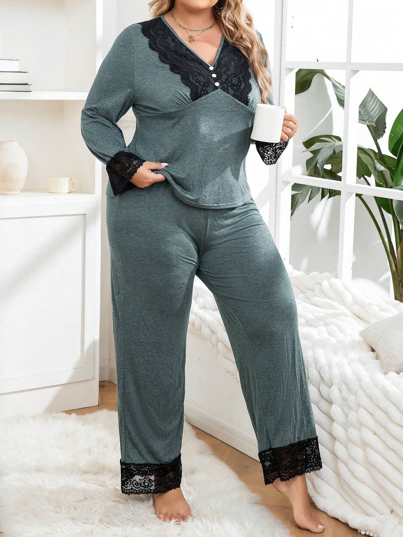 Plus Contrast Lace PJ Set