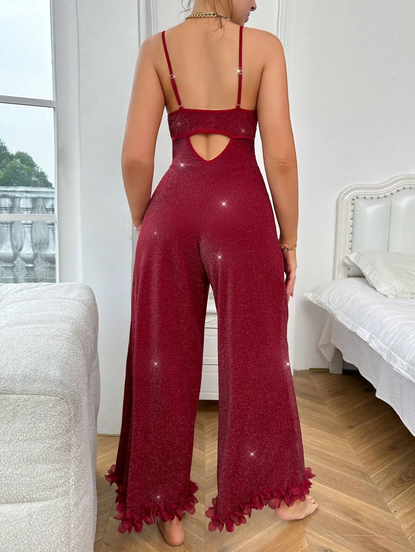 Lace Slim Fit Corset Detail Spaghetti Strap Women'S Pajama Jumpsuit