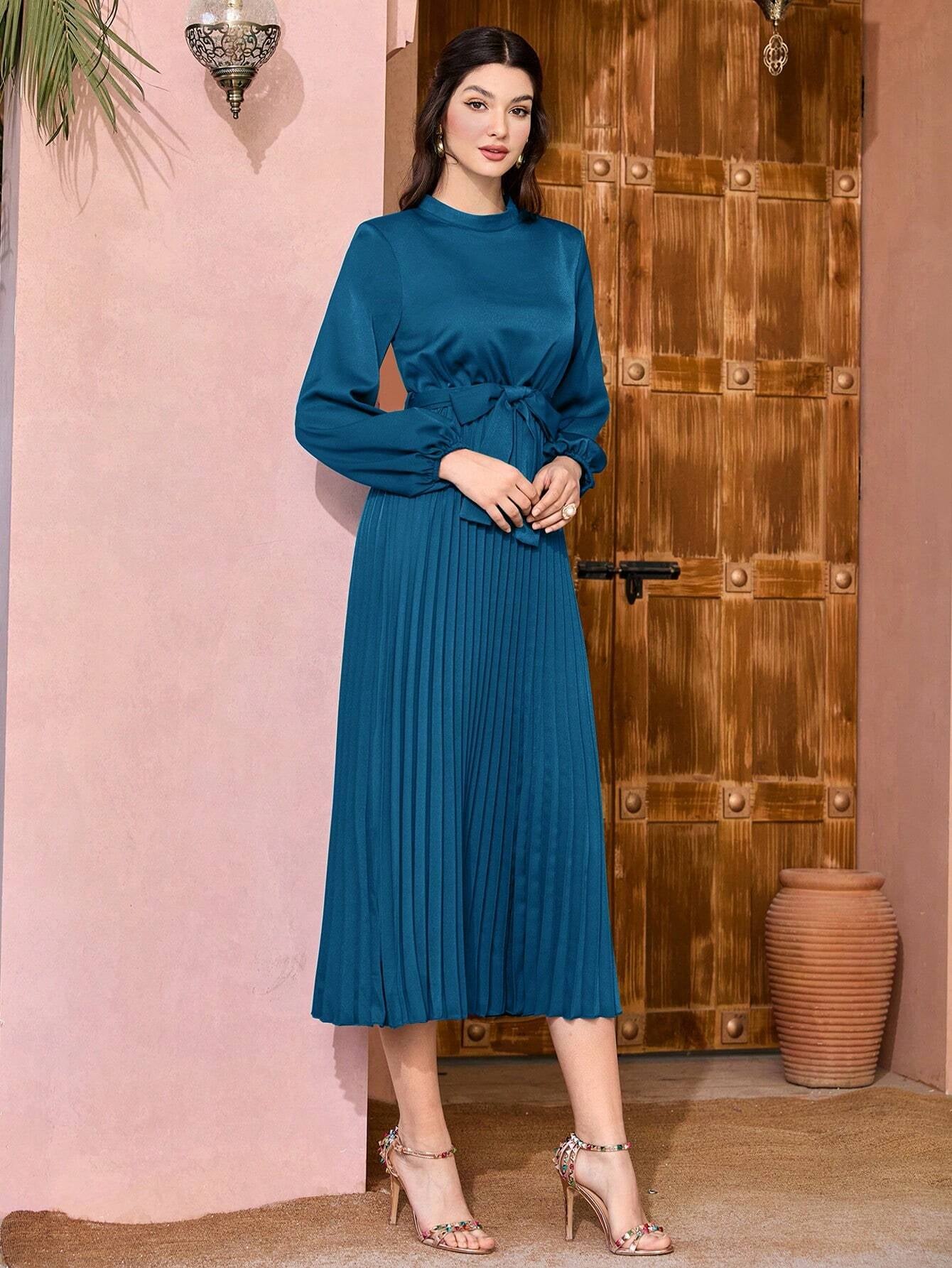 Mulvari Women'S Lantern Sleeve Pleated Dress