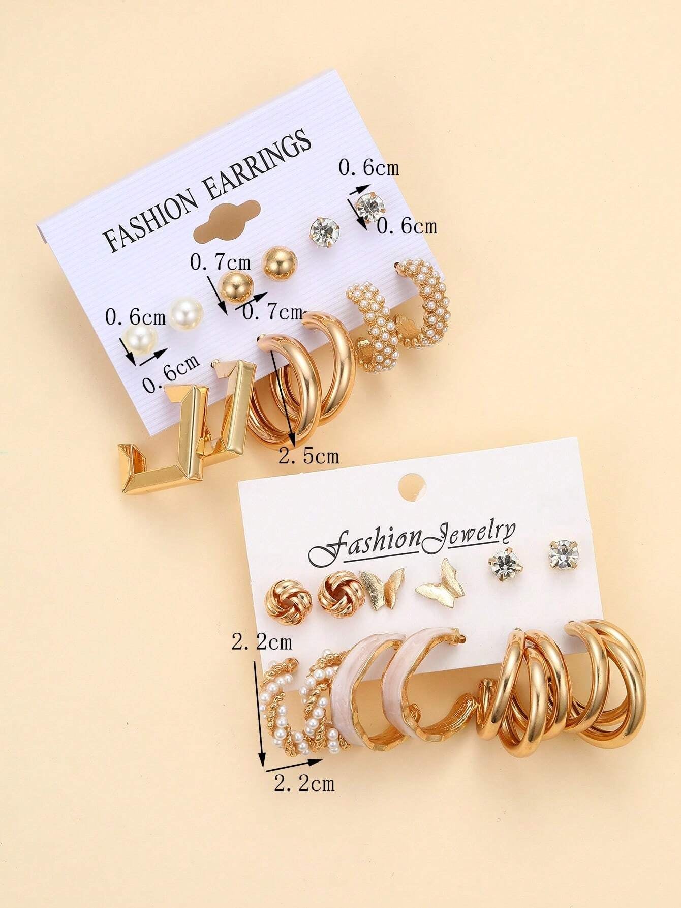 24Pcs Simple Rhinestone Faux Pearl Earrings with Metallic Geometric Design for Women, Perfect for Vacation, Dating, Gifts and Daily Wear
