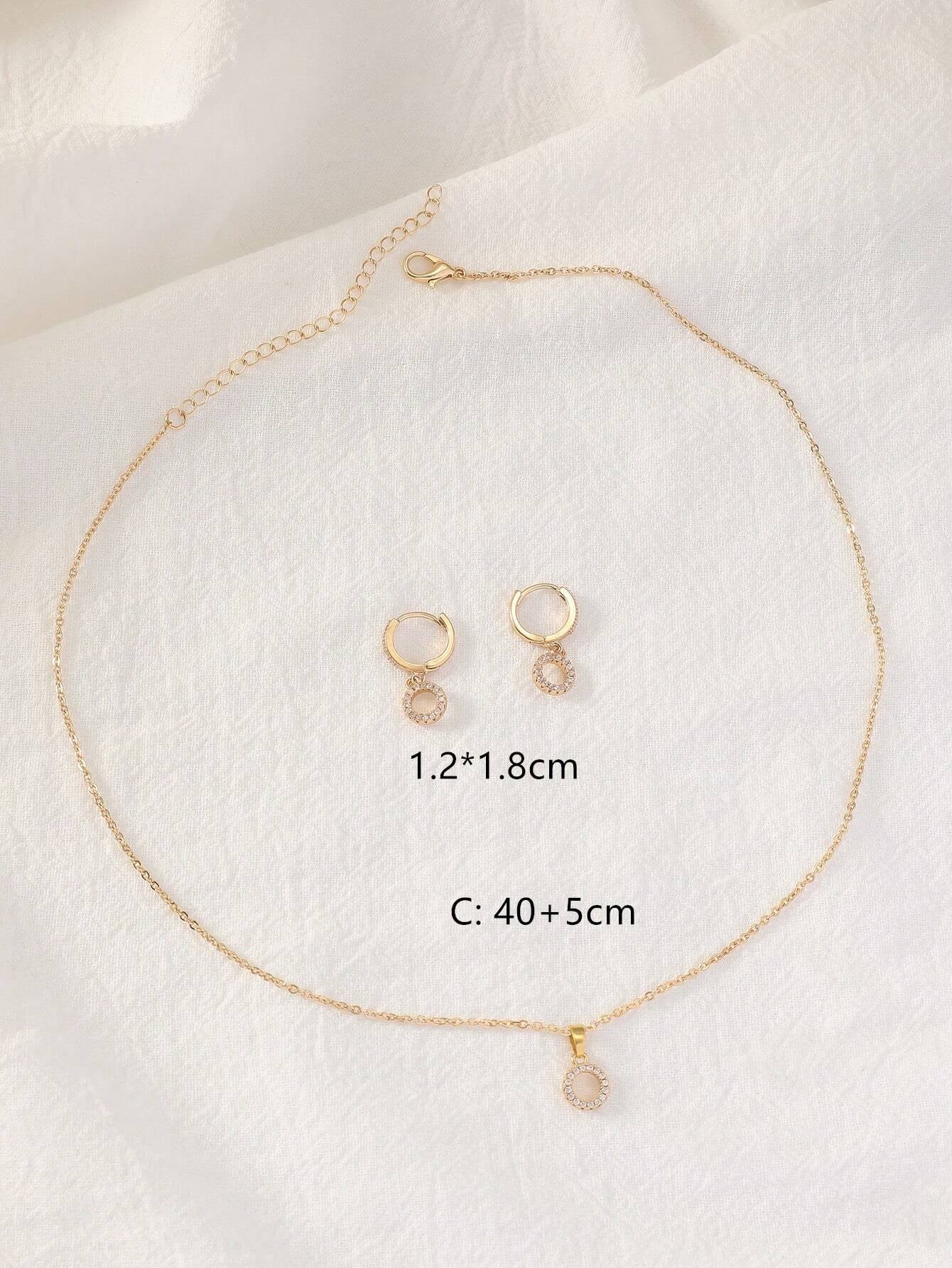 3Pcs Rhinestone Circle Decor Jewelry Set