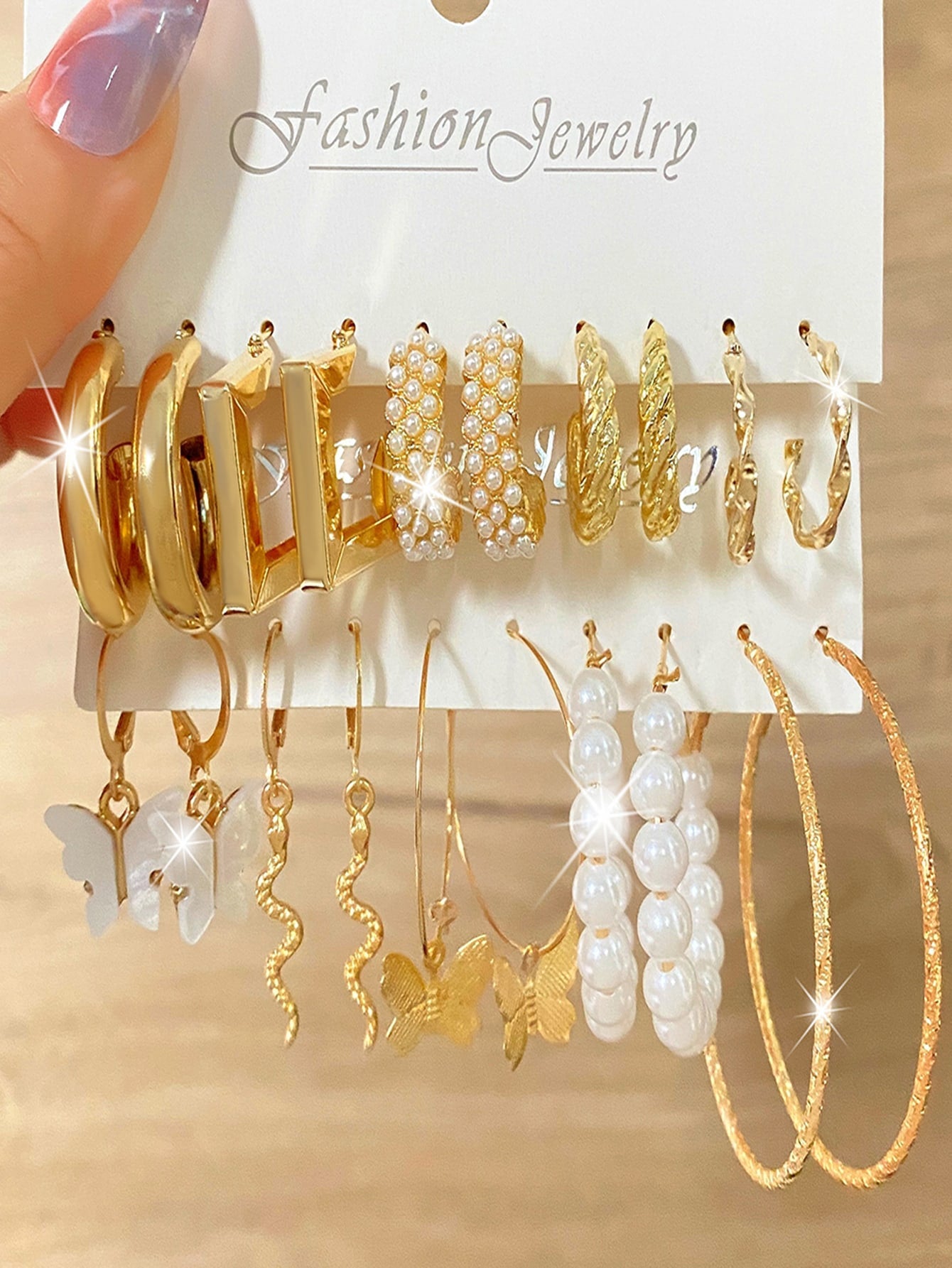 10Pairs Butterfly & Faux Pearl Decor Earrings