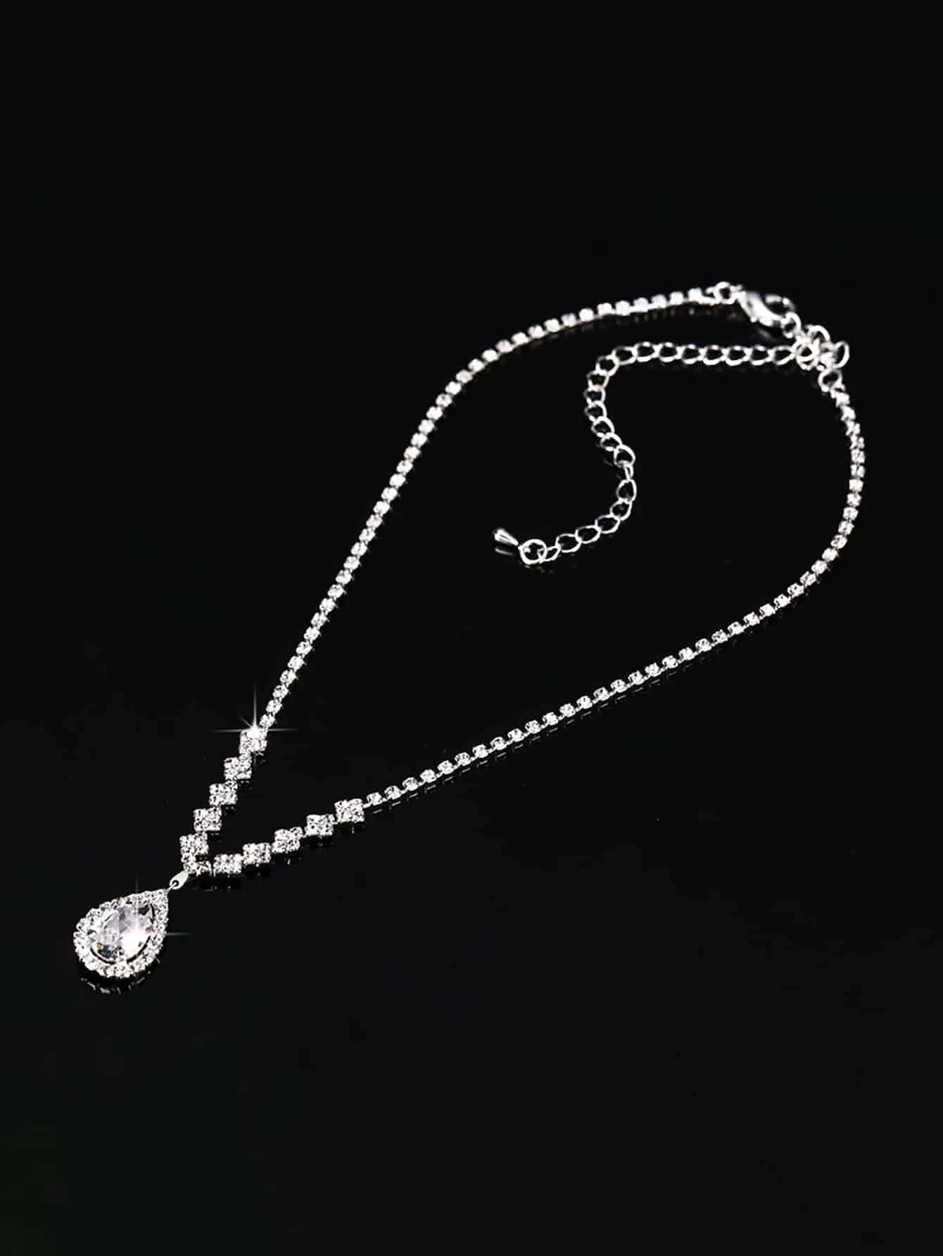 Rhinestone Water-Drop Charm Necklace & Drop Earrings for Women for Party Banquet Wedding