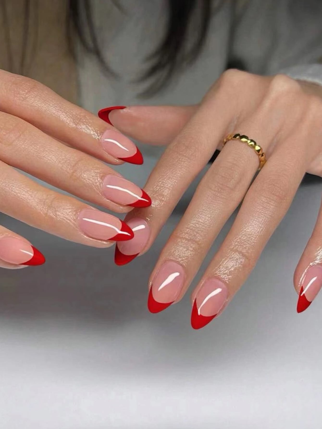 Elevate Your Style with 24Pcs Long Almond Red French Style Full Coverage Fake Nail Set for Women & Girls