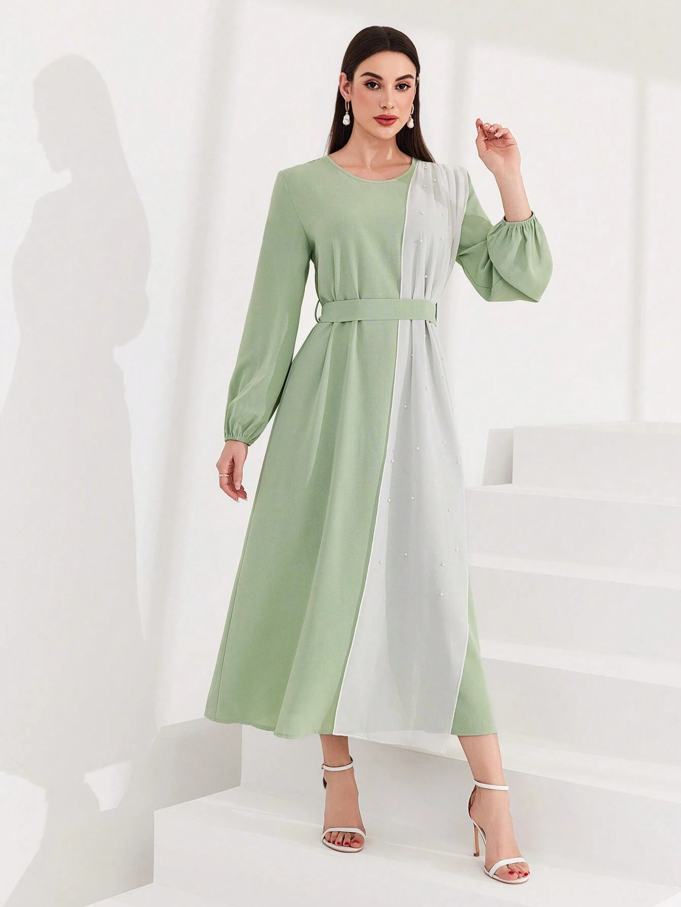 Mulvari Lantern Sleeve Color Block Women'S Dress