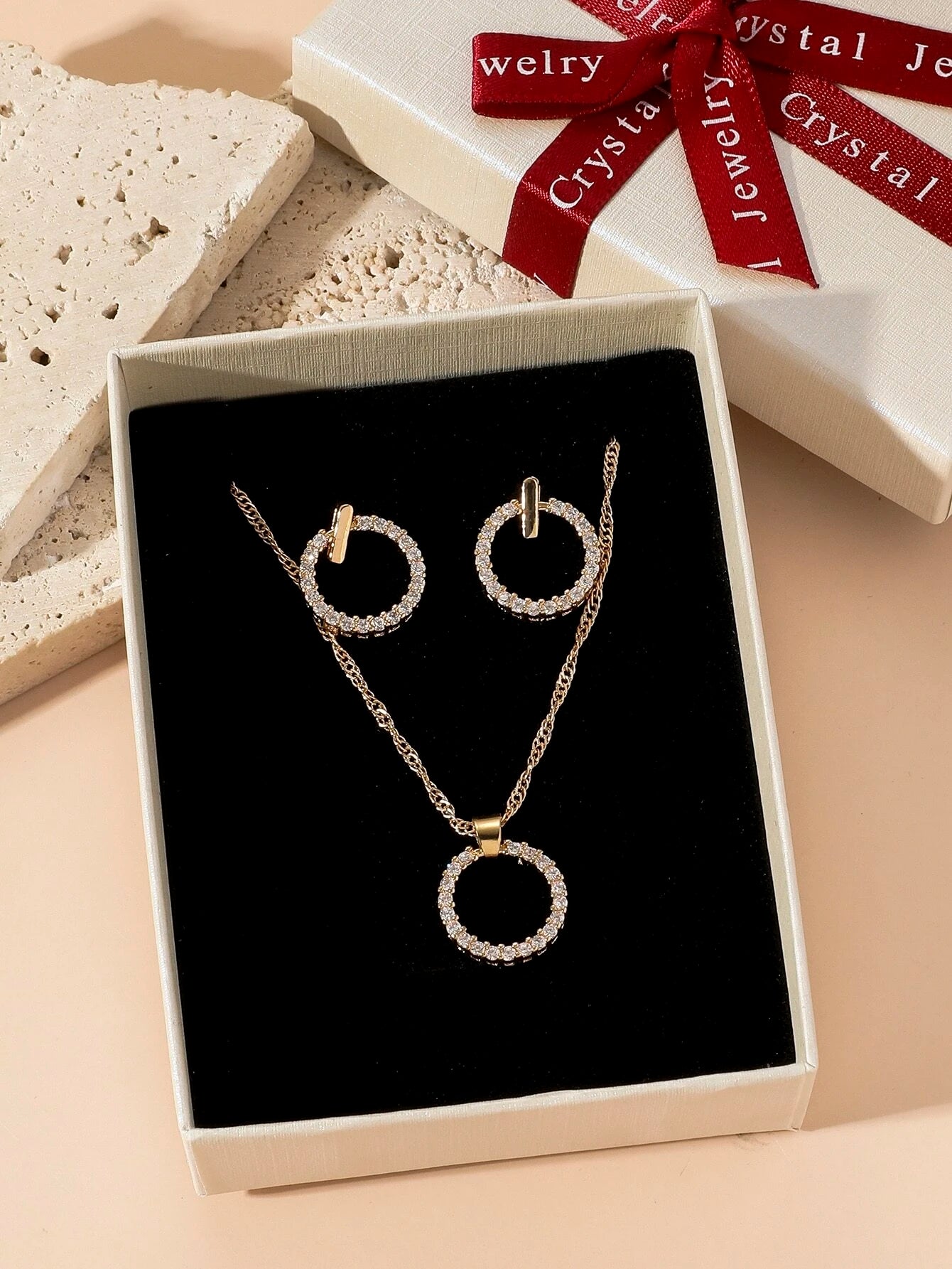 3Pcs Rhinestone Circle Decor Jewelry Set