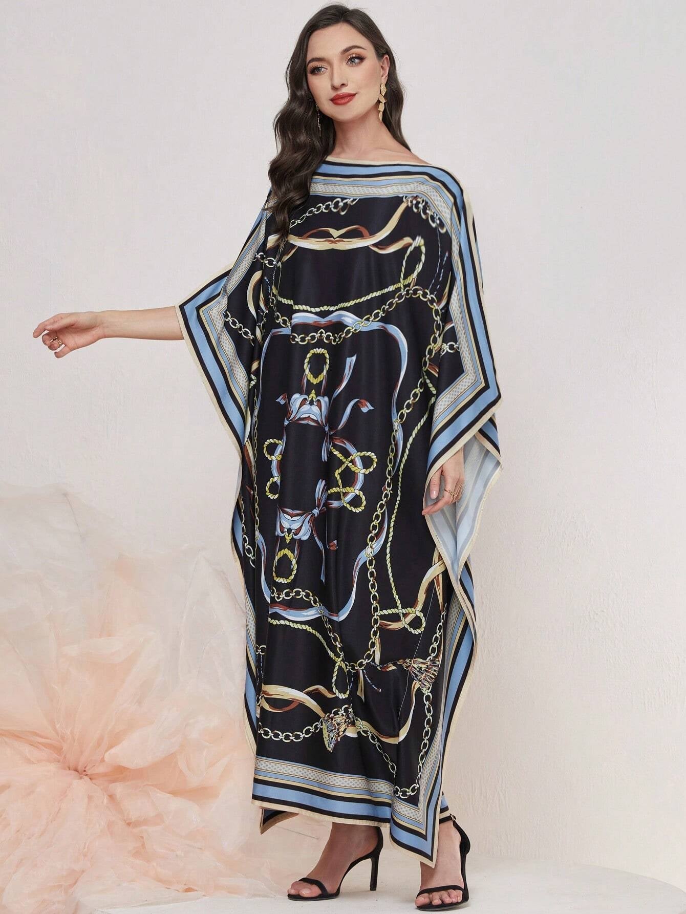 Najma Chain Print Bat-Wing Sleeve Kaftan