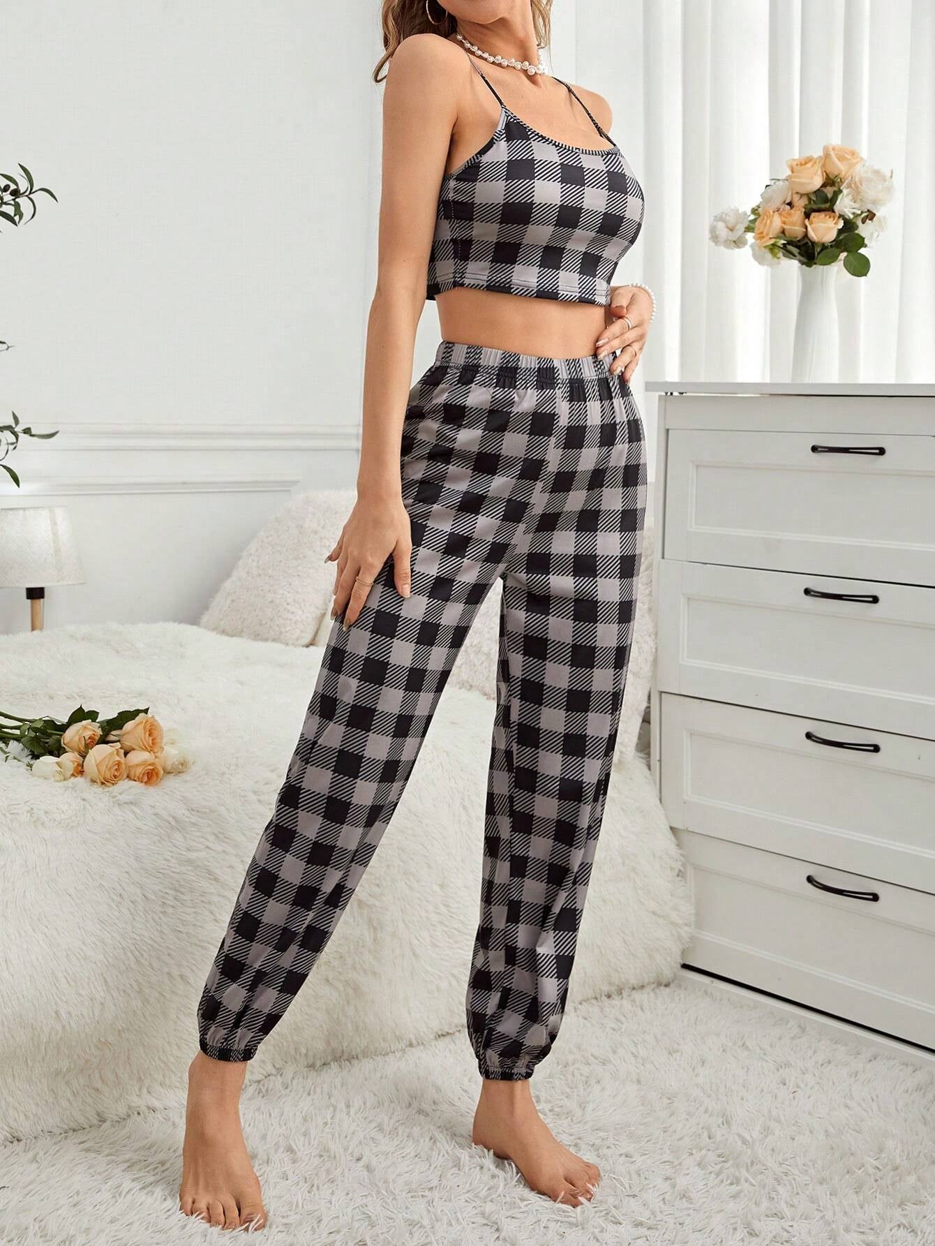 Plaid Pattern Women'S Pajama Set