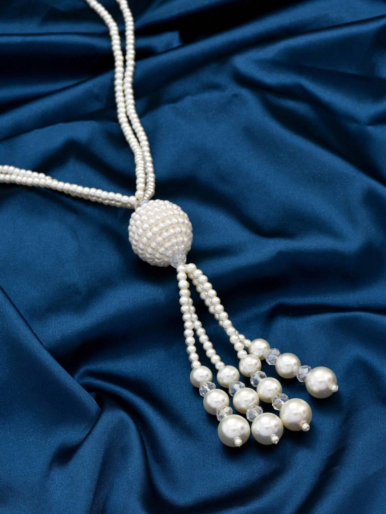 1Pc Fashionable Faux Pearl Tassel Pendant Long Necklace/Sweater Chain for Women