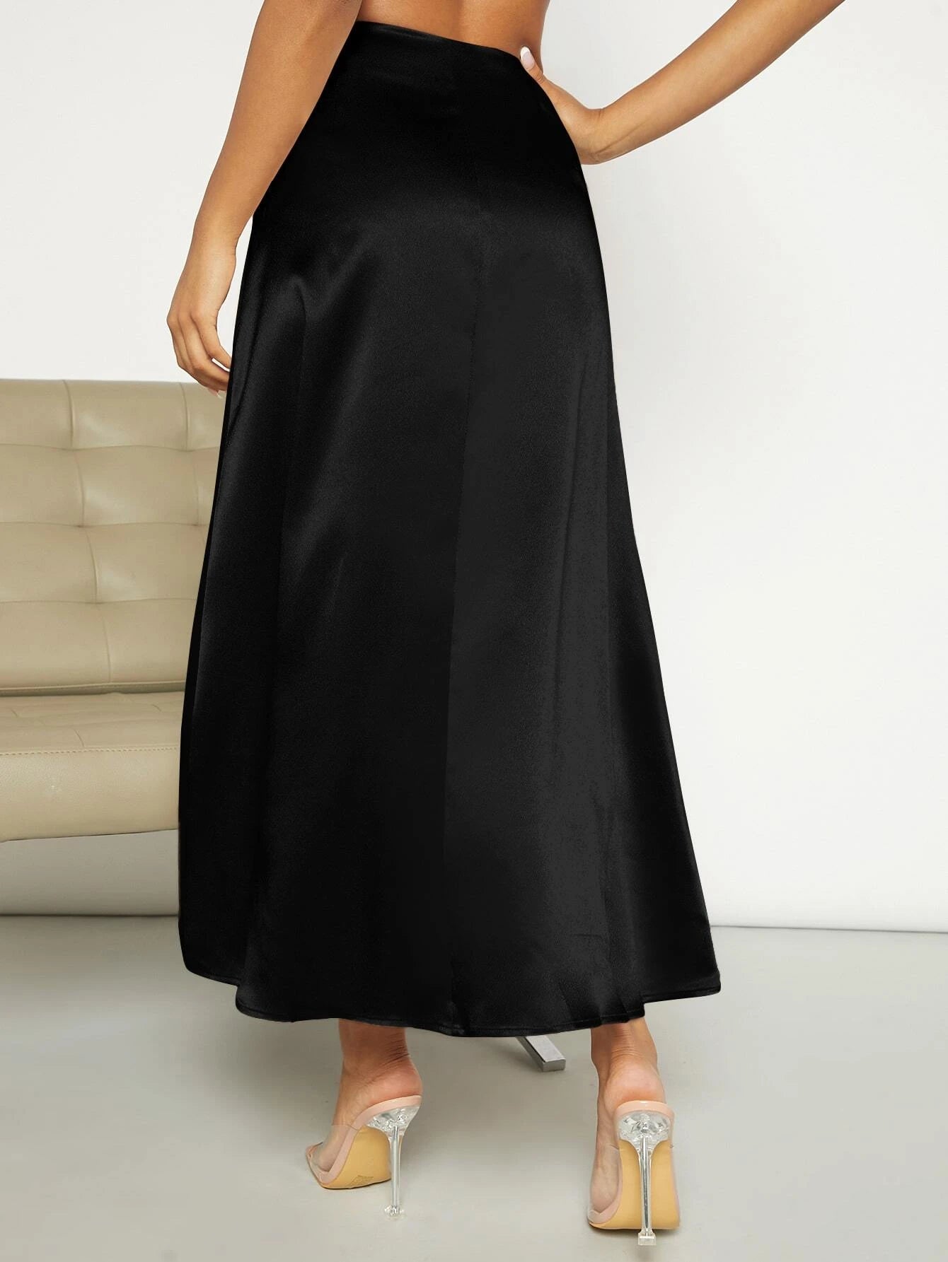 Privé High Waist Satin A-Line Skirt