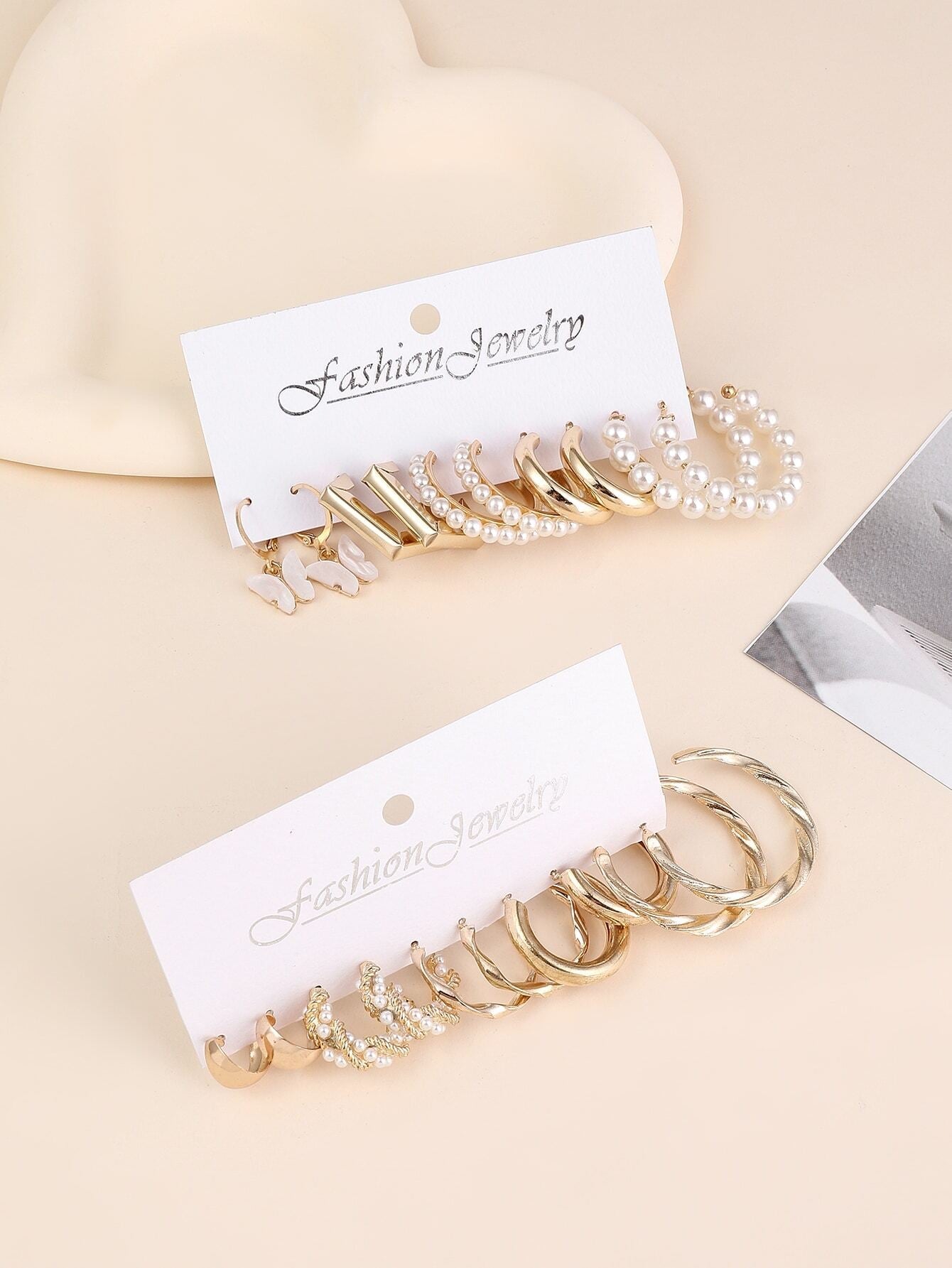 10Pairs Butterfly & Faux Pearl Decor Earrings