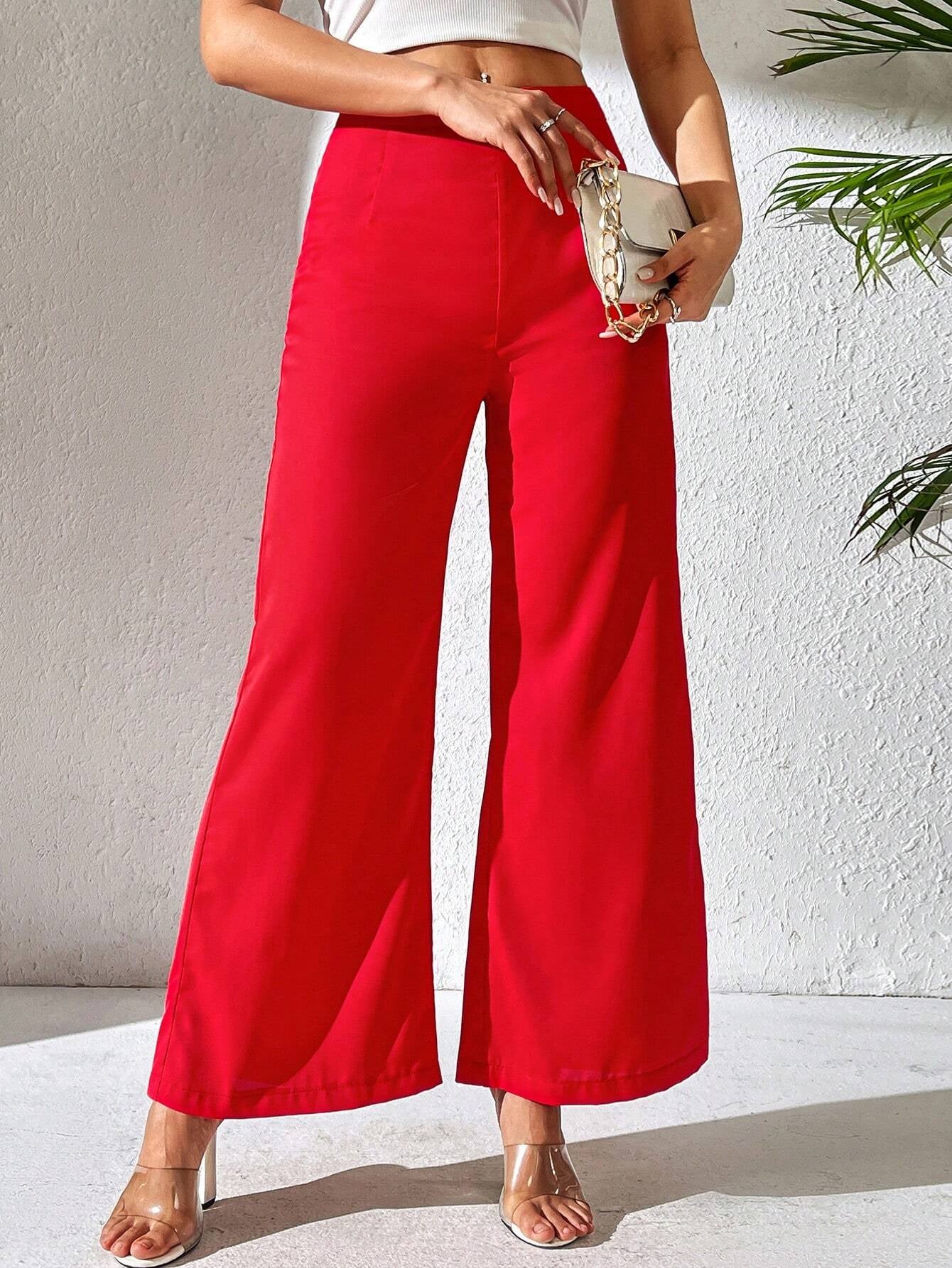 PETITE Solid Color Wide Leg Pants