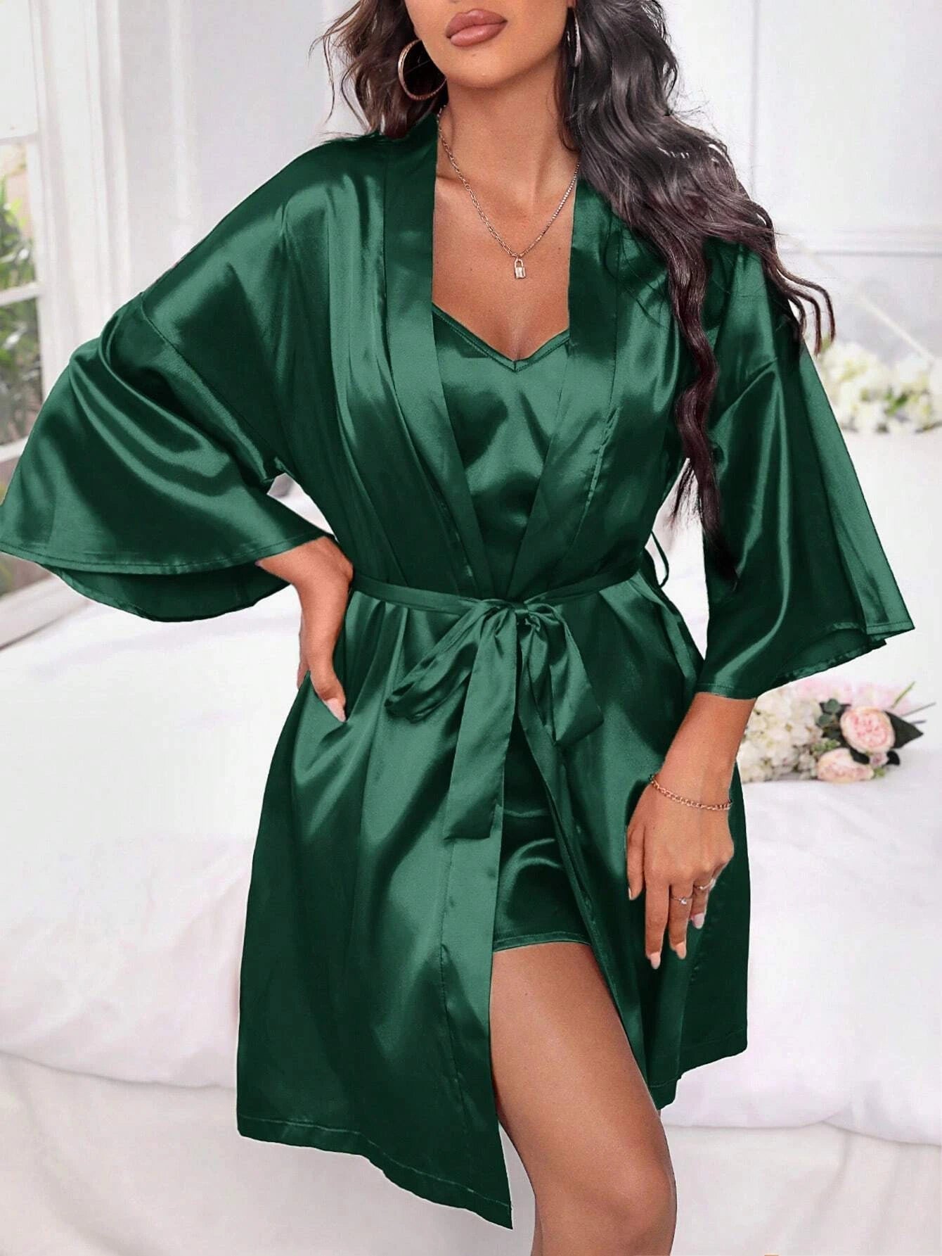 Women'S Satin Robe and Nightgown Homewear Set