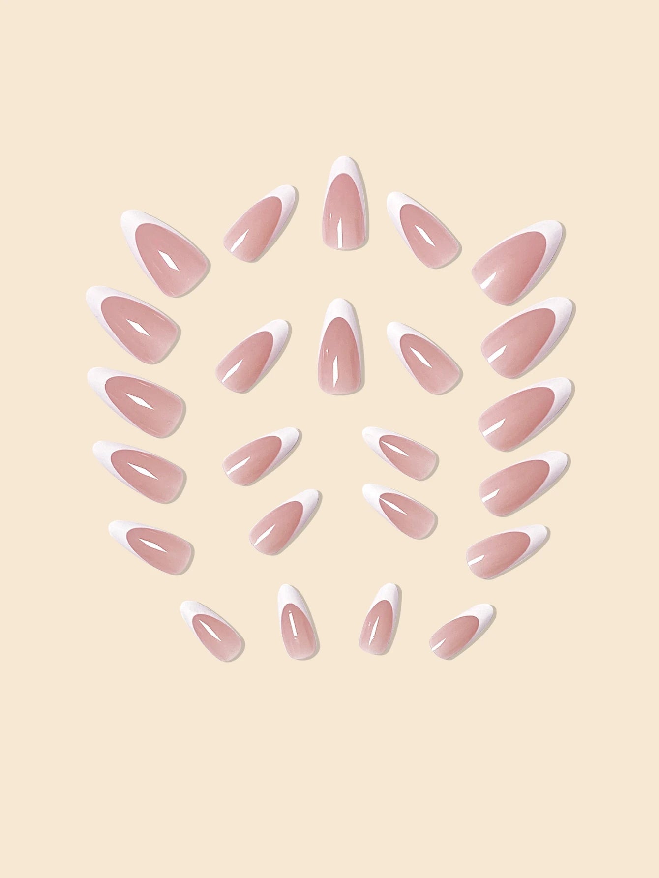 24Pcs False Nails in Waterdrop Shape, Black French Manicure with Small Flowers & Pointy Almond Shape +Jelly Glue + Nail File