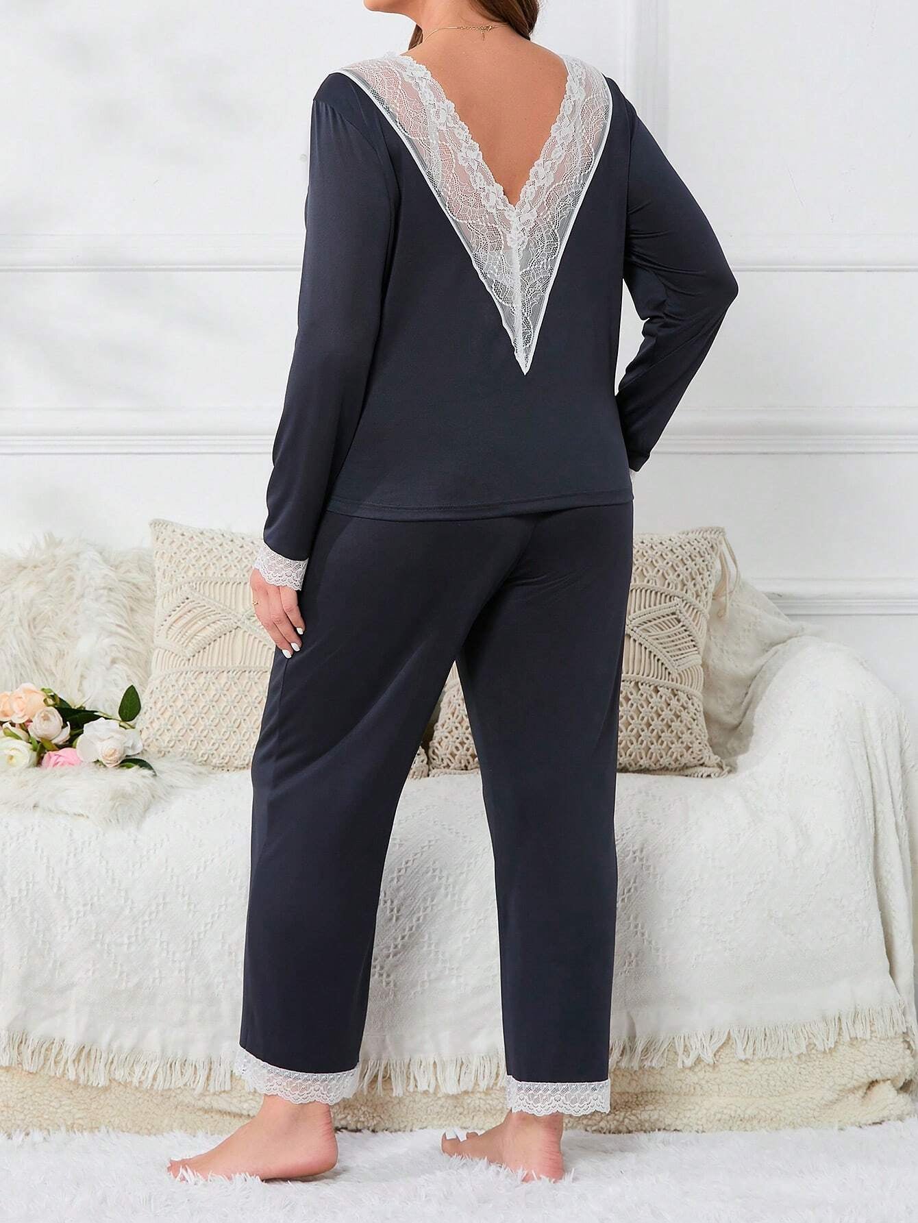 Plus Contrast Lace PJ Set