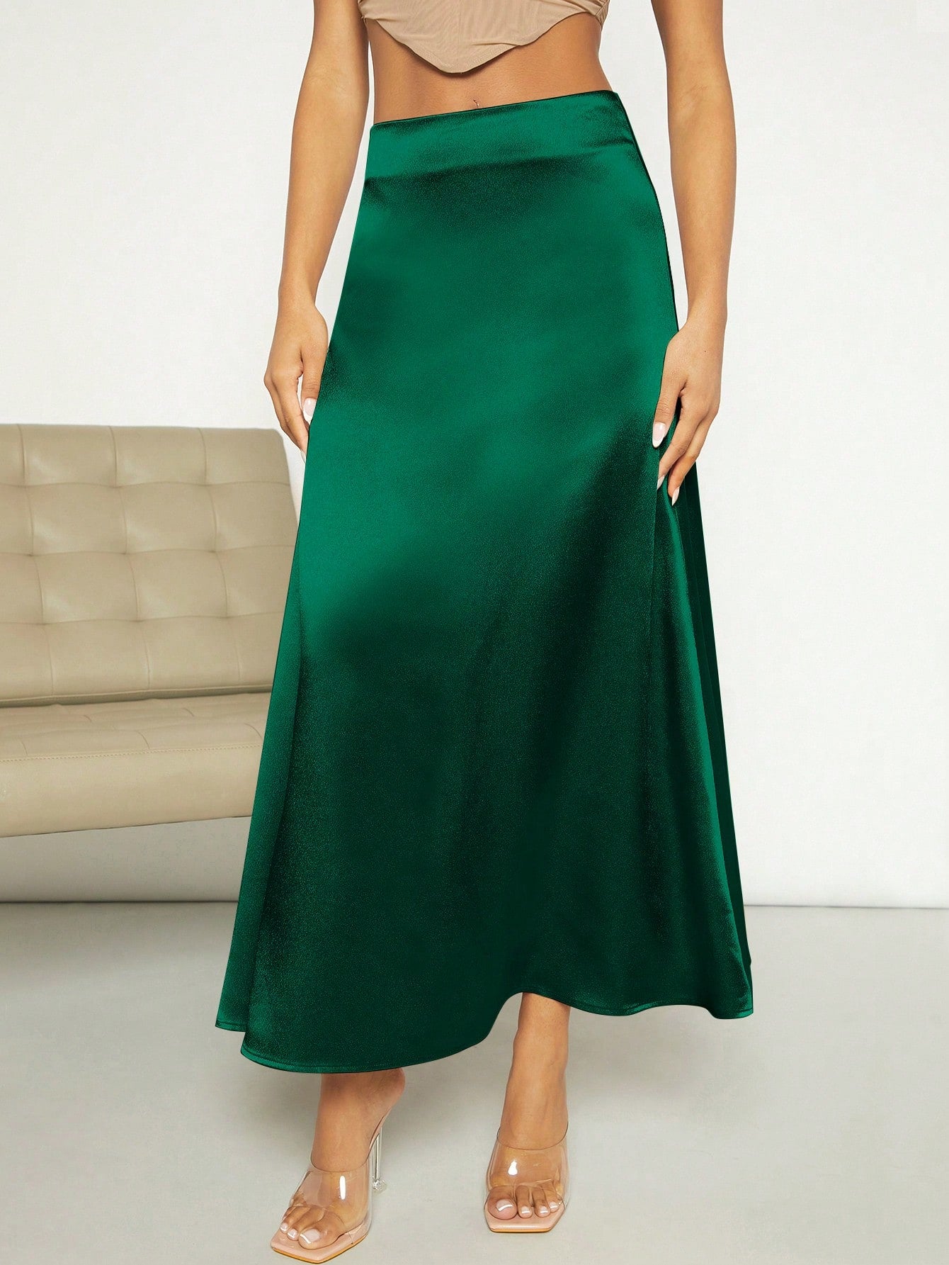 Privé High Waist Satin A-Line Skirt