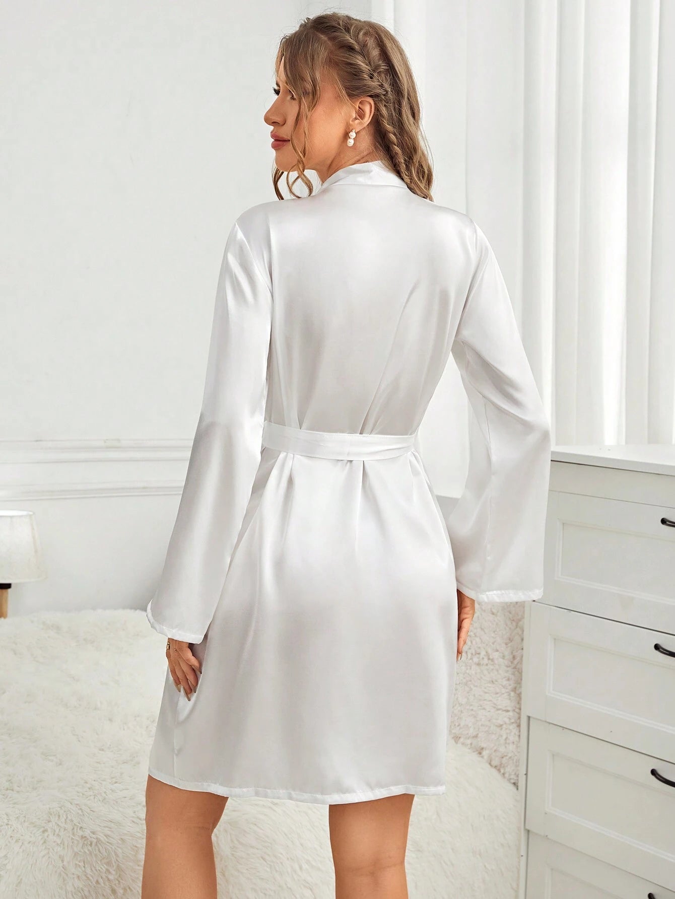 Cartoon Patterned Belted Satin Robe