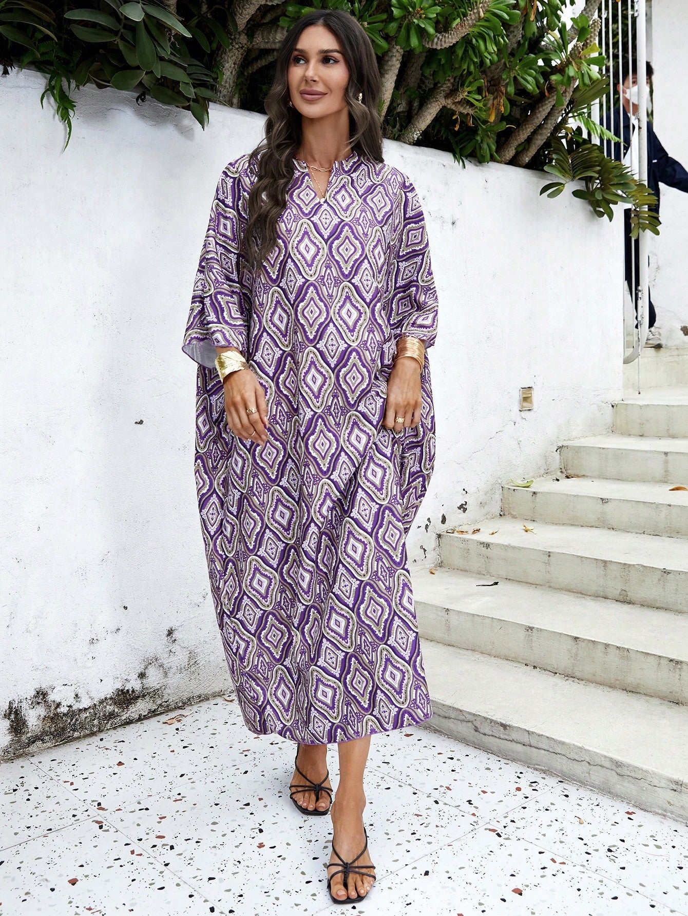 Najma Women'S Loose Turkish Long Shirt with Geometric Pattern