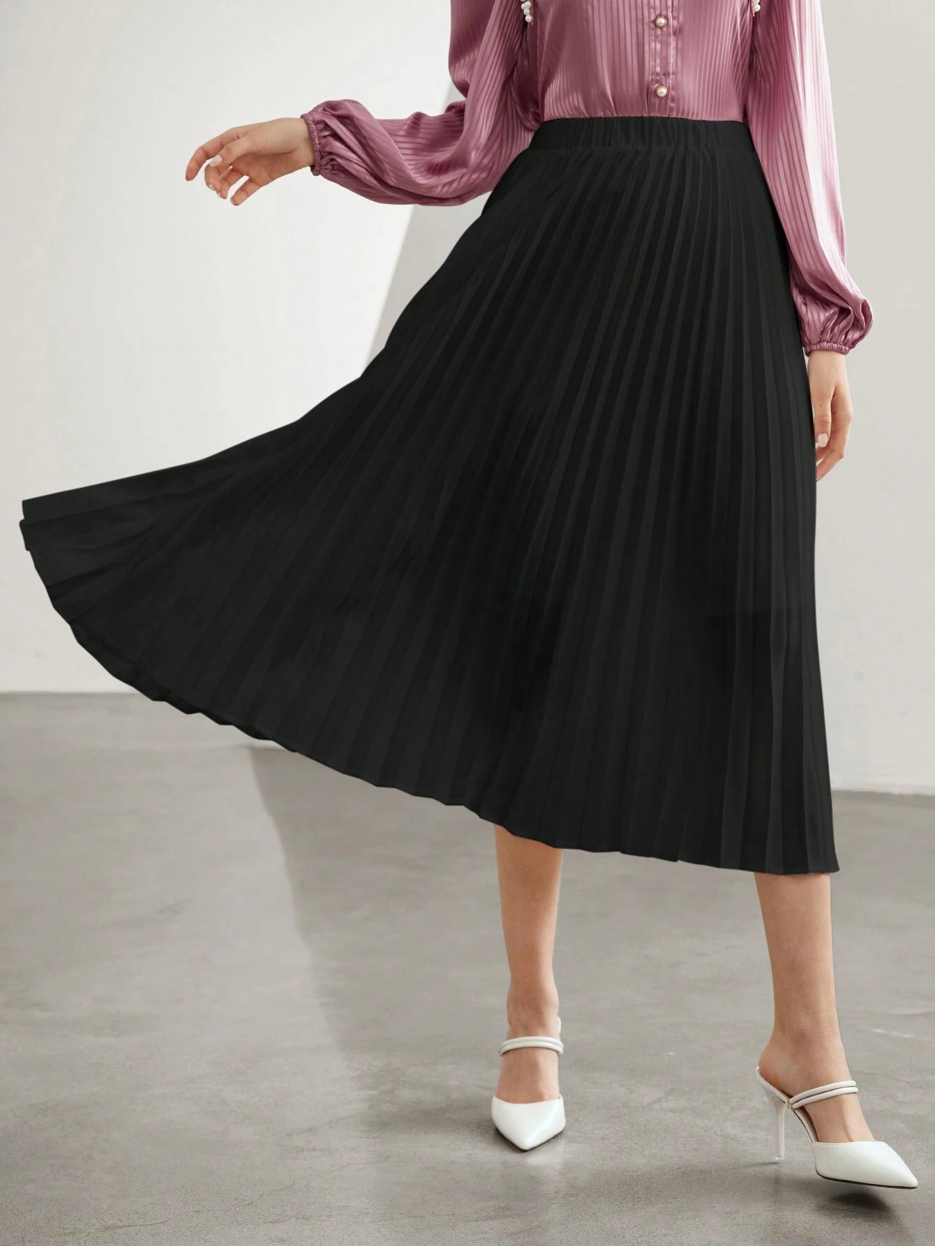 Mulvari Women'S Elastic Waist Pleated Skirt
