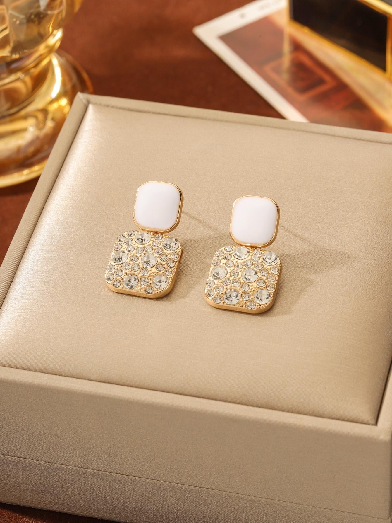 Rhinestone Decor Geometric Drop Earrings