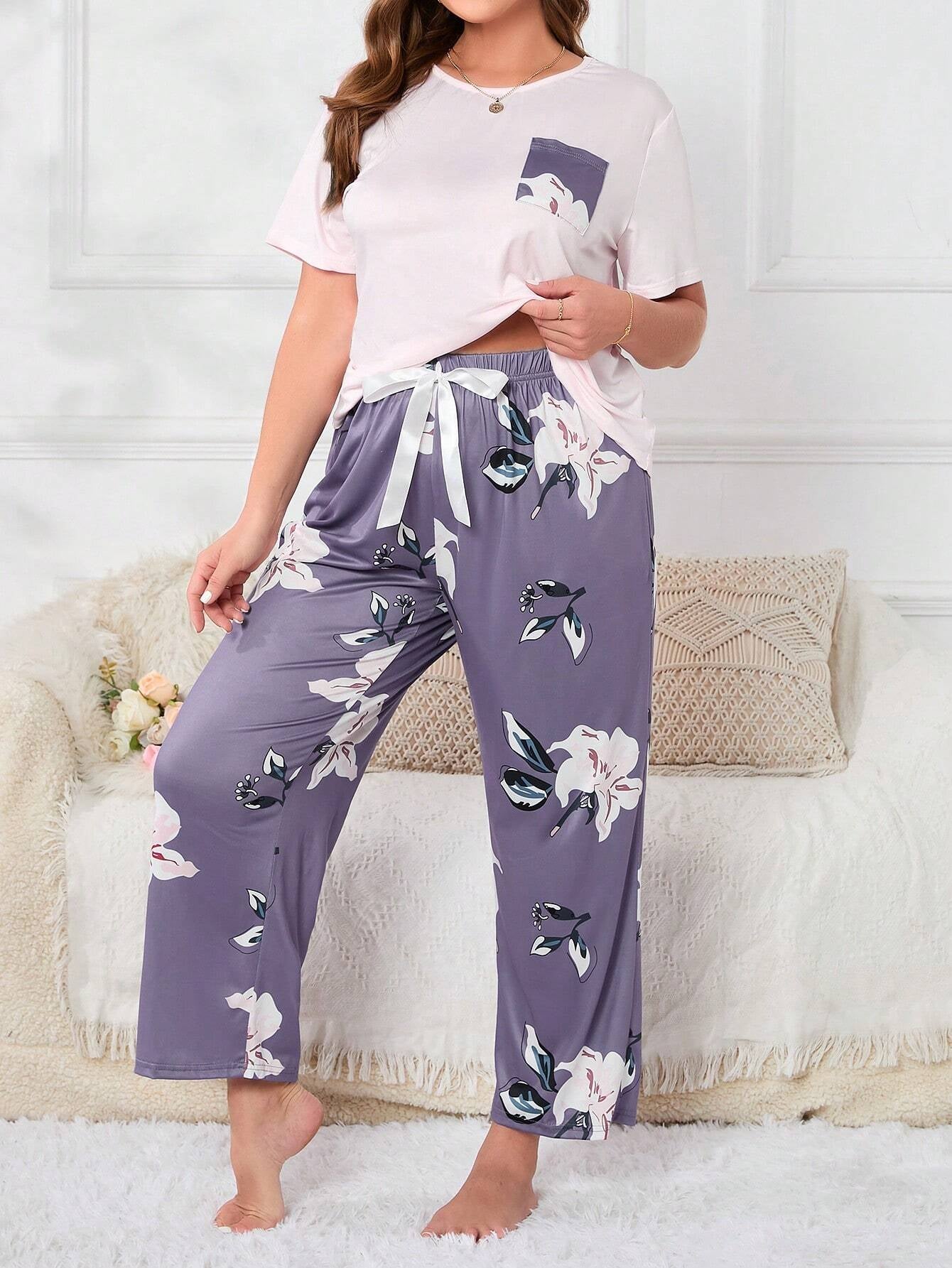 Plus Size Flower Print Pajama Set