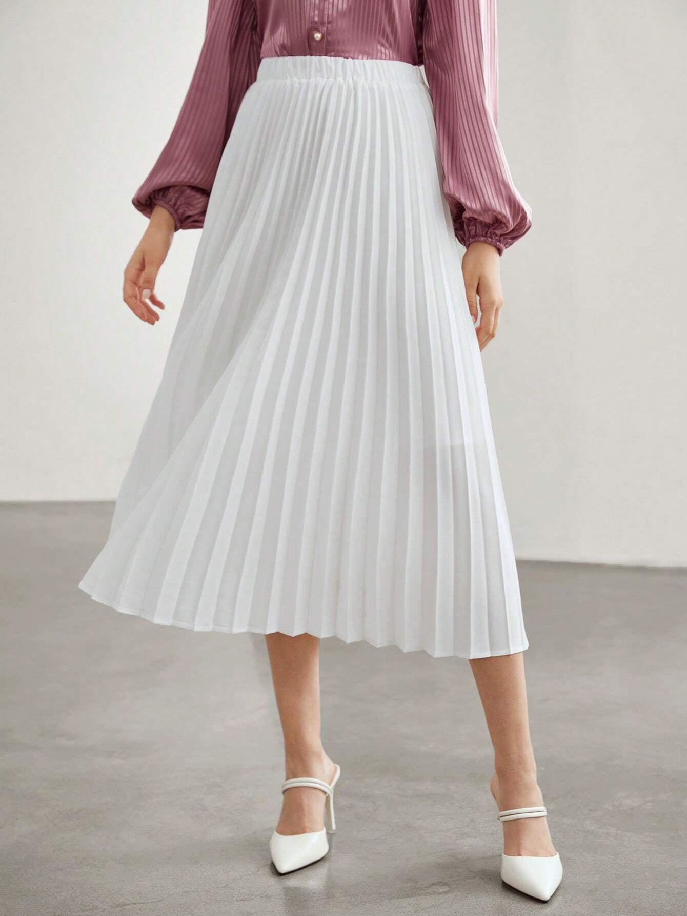 Mulvari Women'S Elastic Waist Pleated Skirt