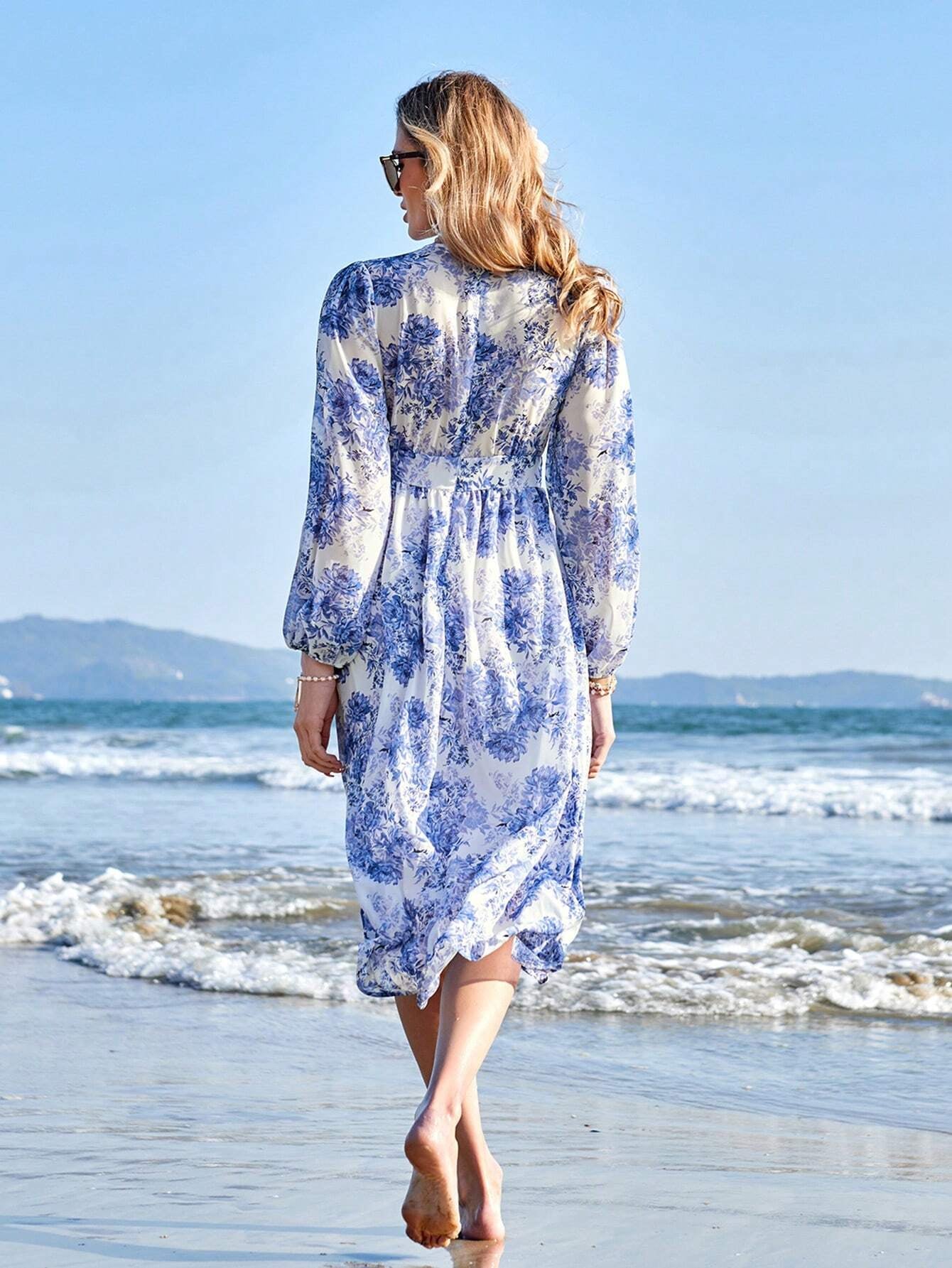 VCAY Random Printed Long Sleeve Dress