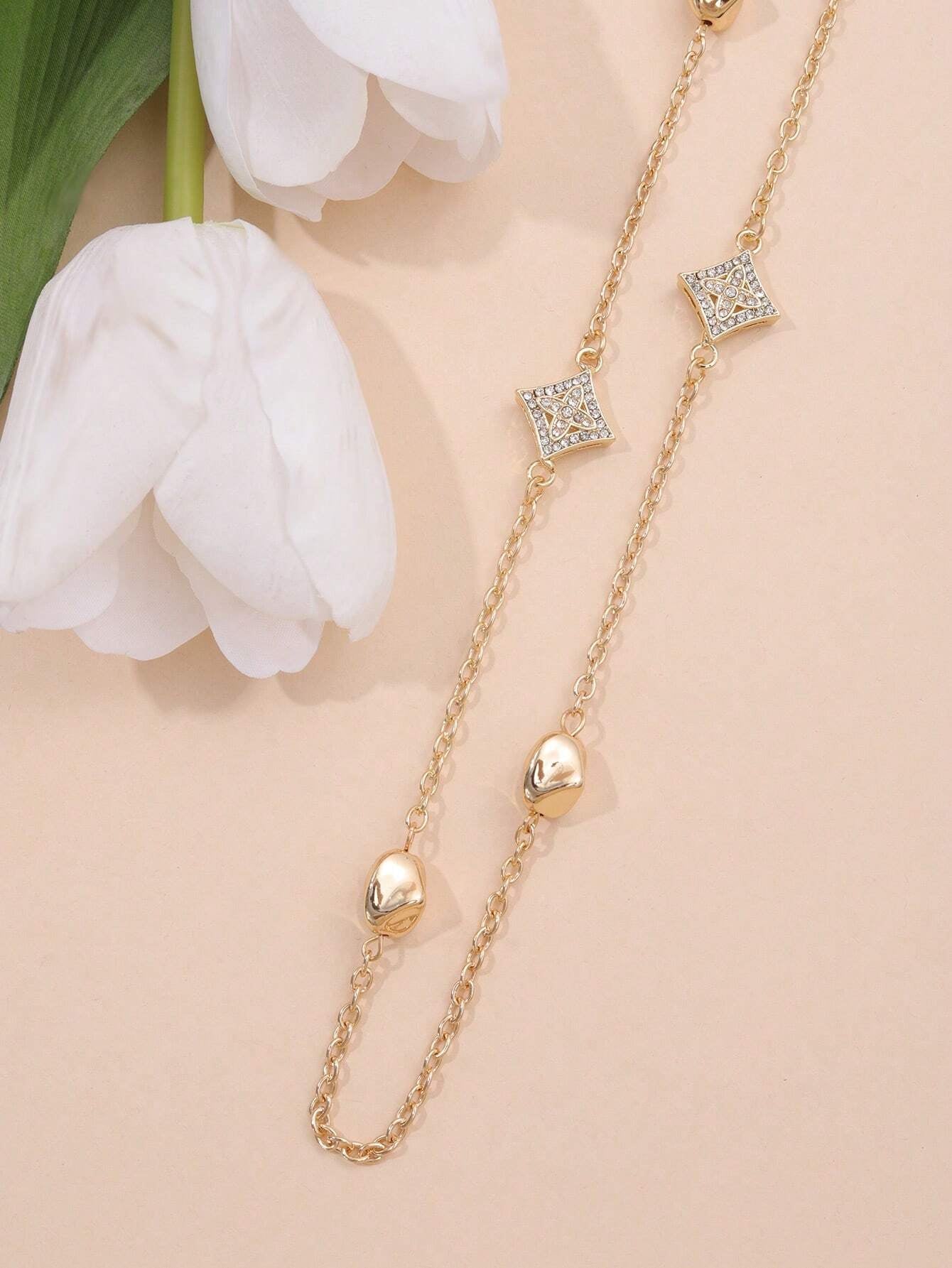Rhinestone & Faux Pearl Decor Necklace