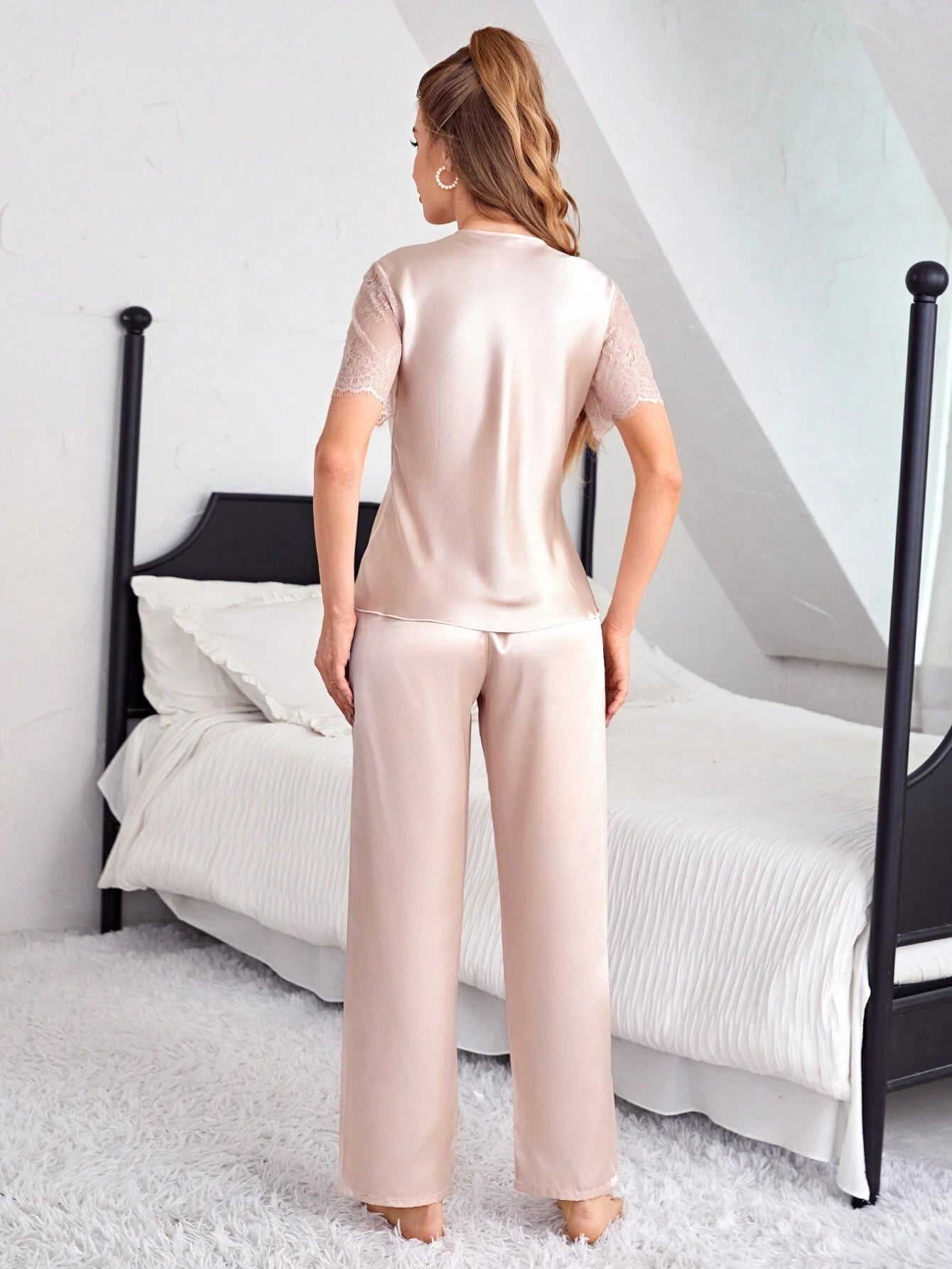 Contrast Lace Satin PJ Set