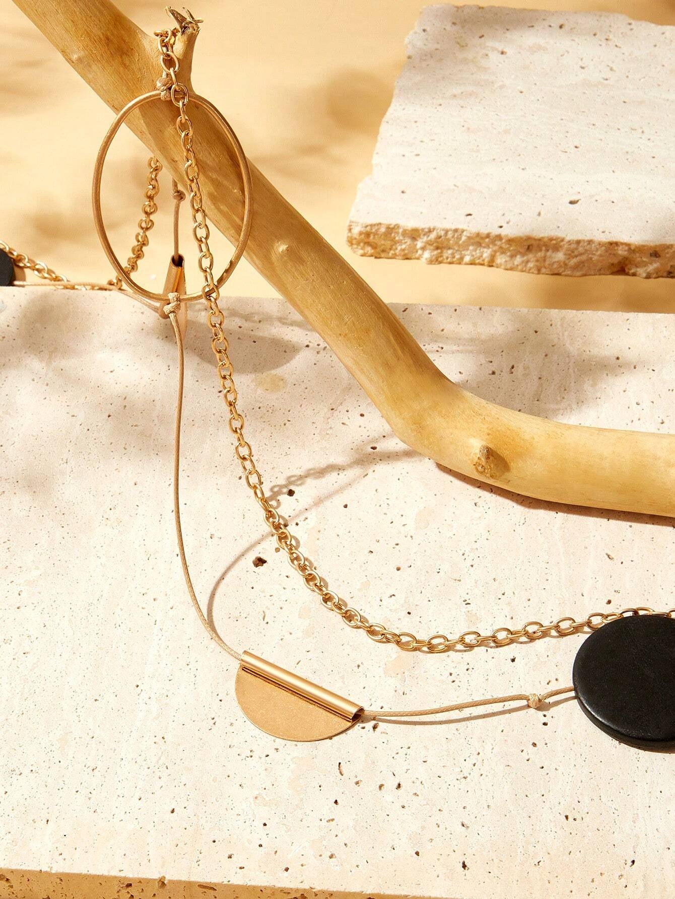 VCAY Handmade Double Layer Geometric Long Necklace