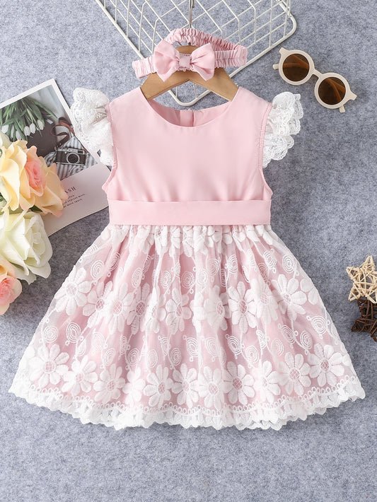 Baby Girl Contrast Lace Ruffle Trim Dress