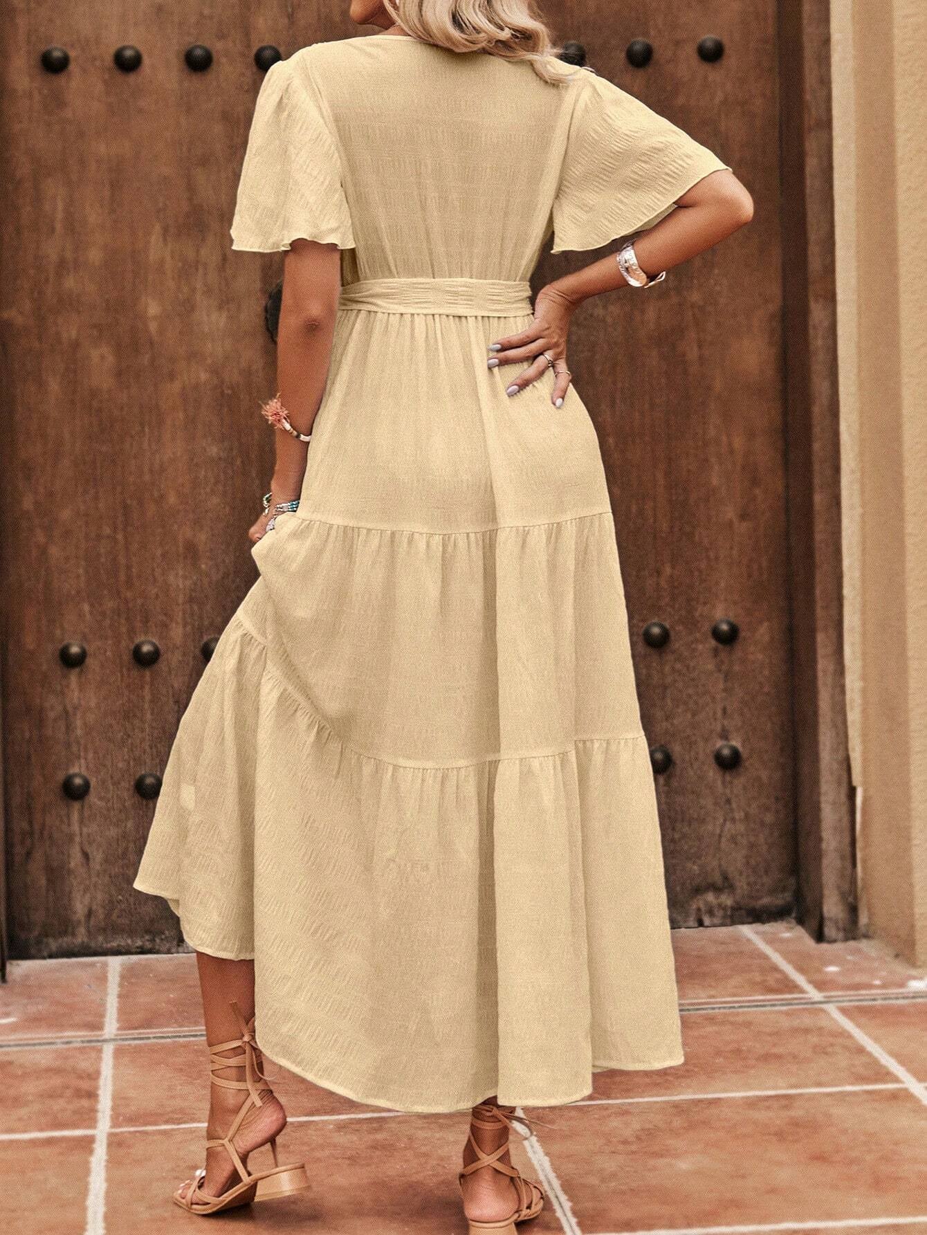 Clasi Bell Sleeve Belted A-Line Dress