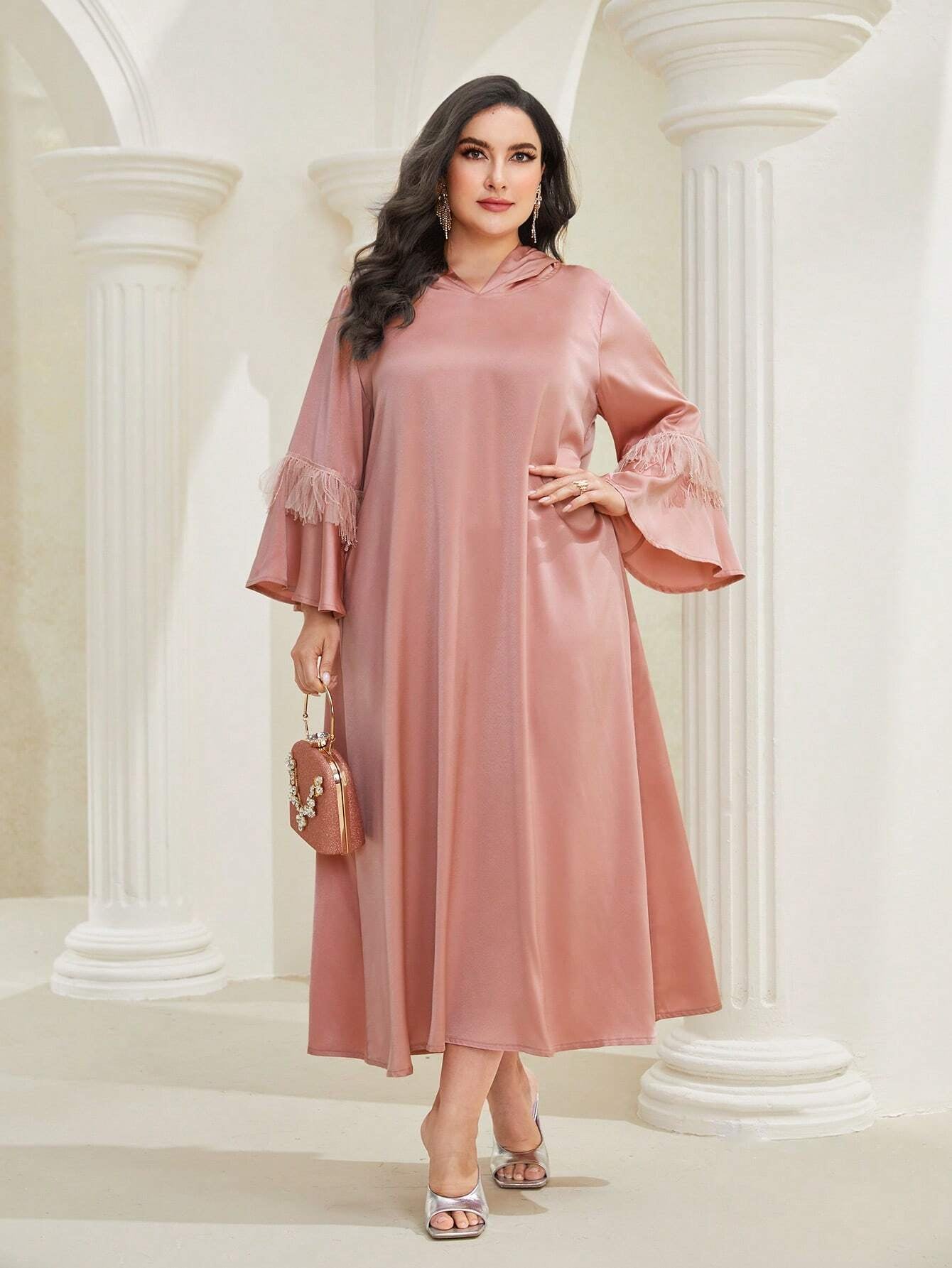 Najma plus Flounce Sleeve Hooded Dress