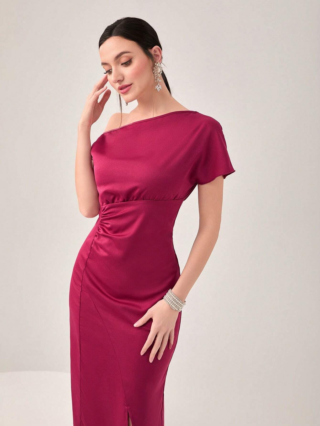 Modely Asymmetrical Neck Split Hem Dress