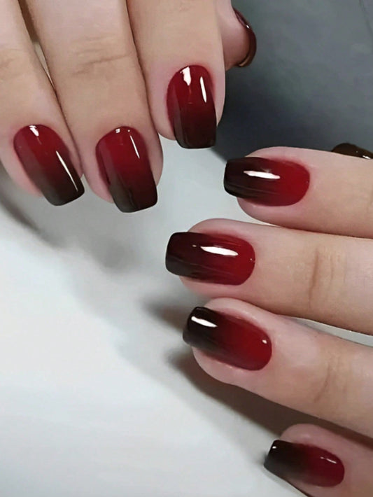Elevate Your Style With,24Pcs Short Square Black Gradient Gradation Design Fake Nail Set,Contain 1Pcs Jelly Glue and 1Pcs Nail File, for Daily Wear by Women and Girls