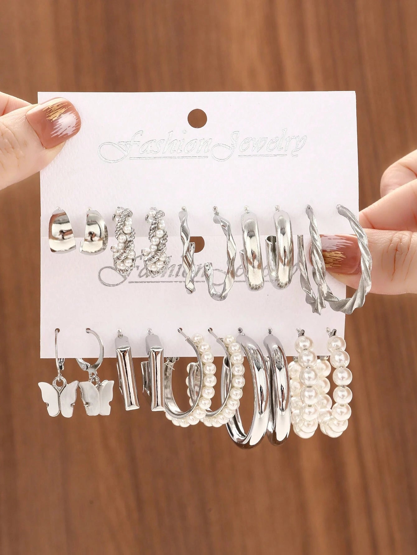 10Pairs Butterfly & Faux Pearl Decor Earrings