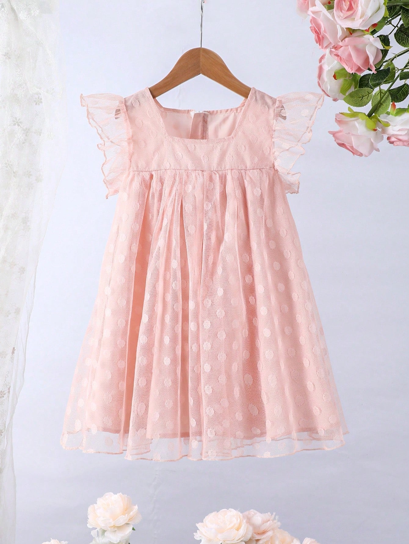 Young Girls' Mesh Tutu Dress with Flying Sleeves