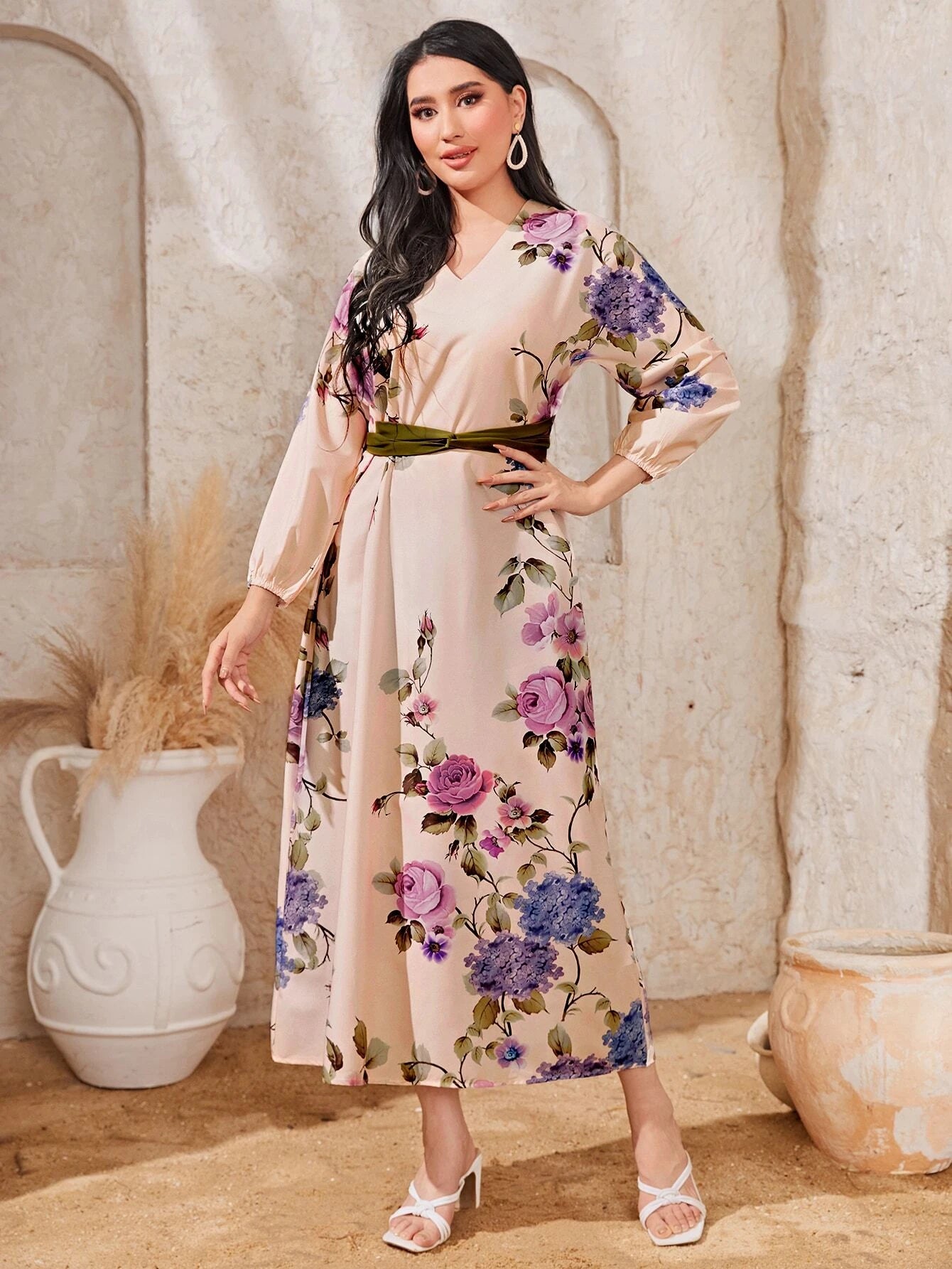 Mulvari Floral Print Lantern Sleeve Dress