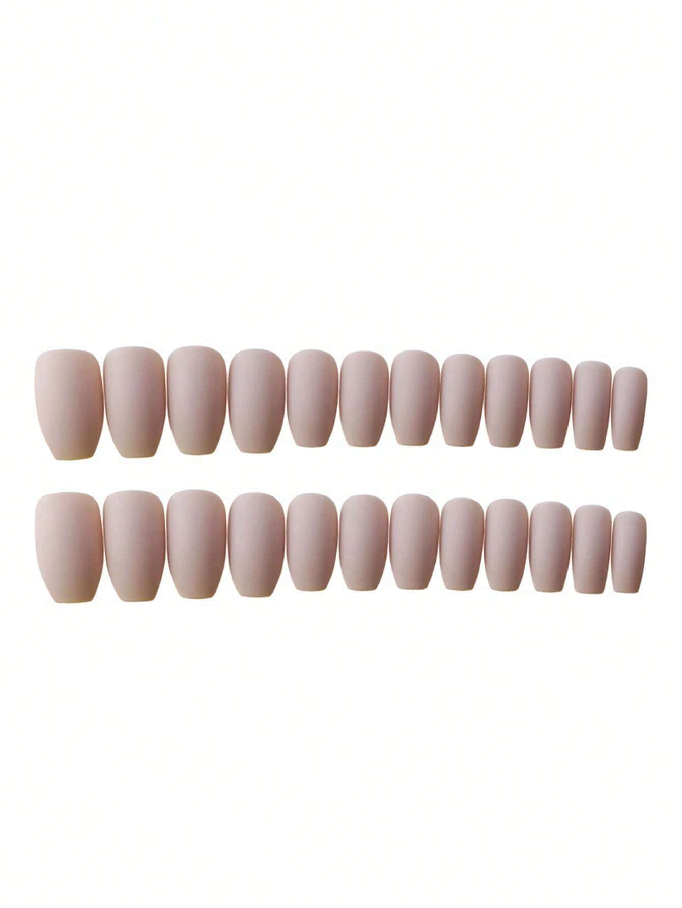 24Pcs Short Coffin Shape Ballet Sand Matte Khaki & Elegant White Wearable Artificial False Nails with Nail Glue and Nail File