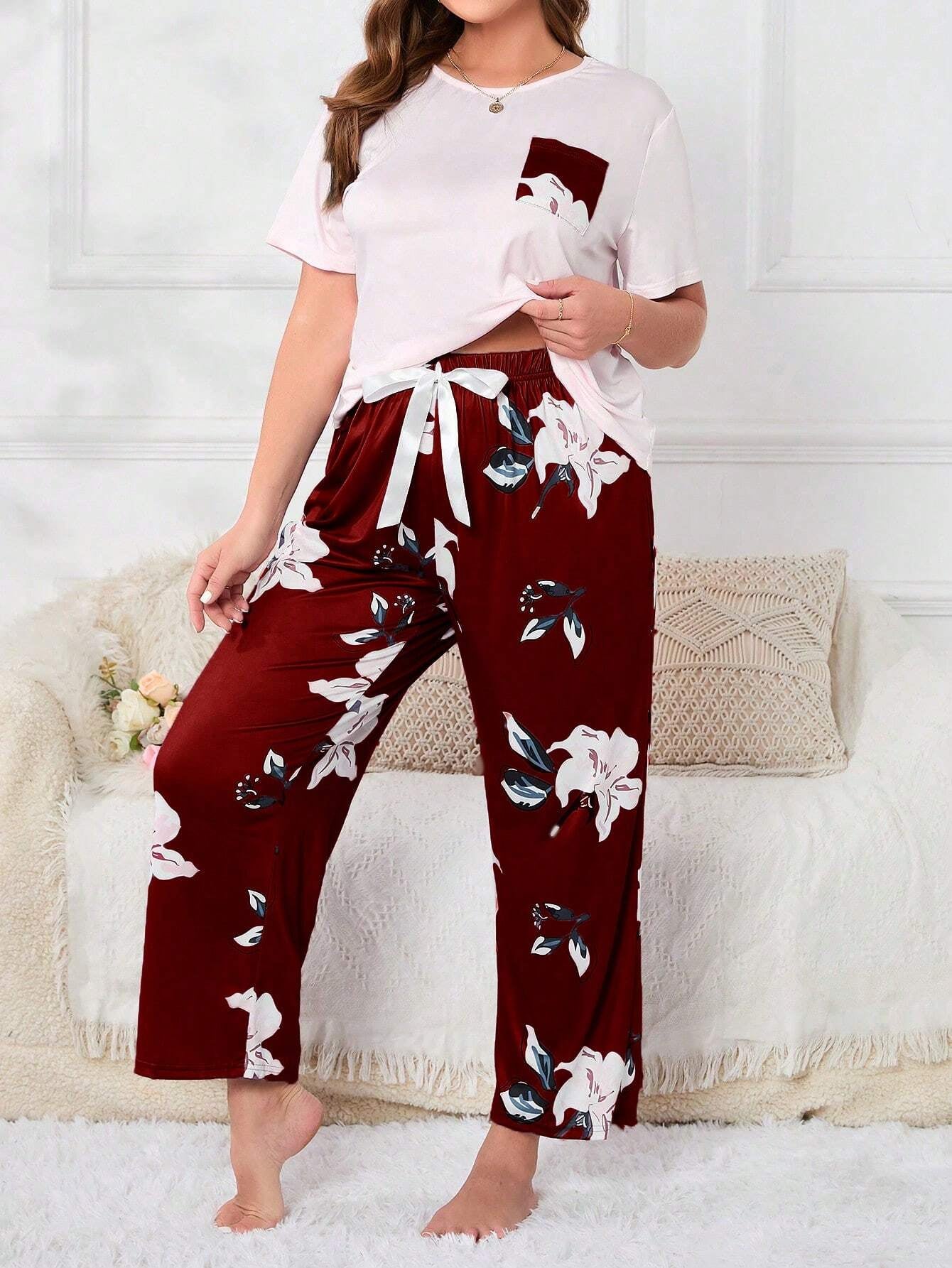 Plus Size Flower Print Pajama Set